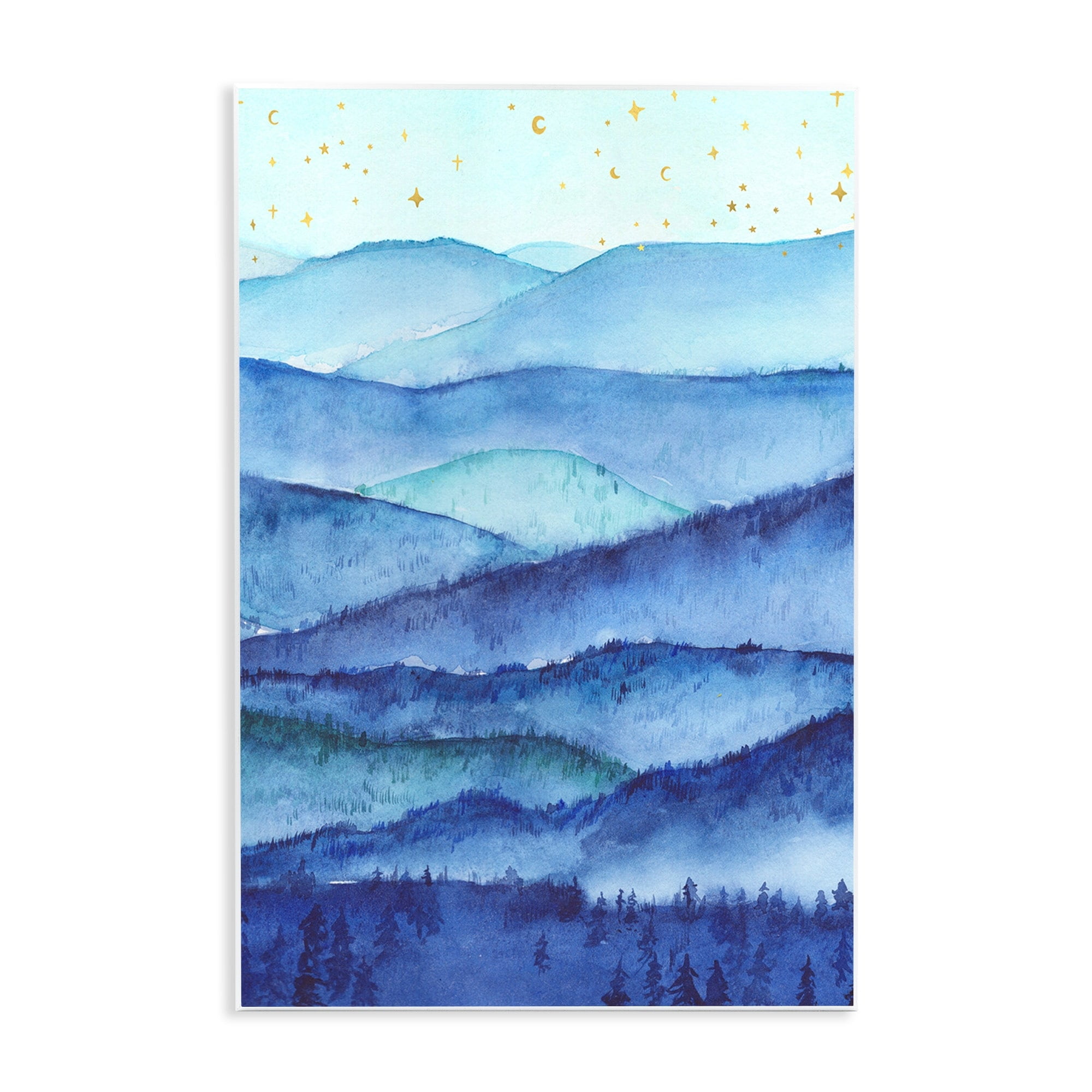 Stupell Industries Blue Mountains Trees Scenery Shining Stars Sky Painting Unframed Art Print Wall Art, Design by Arrolynn Weiderhold