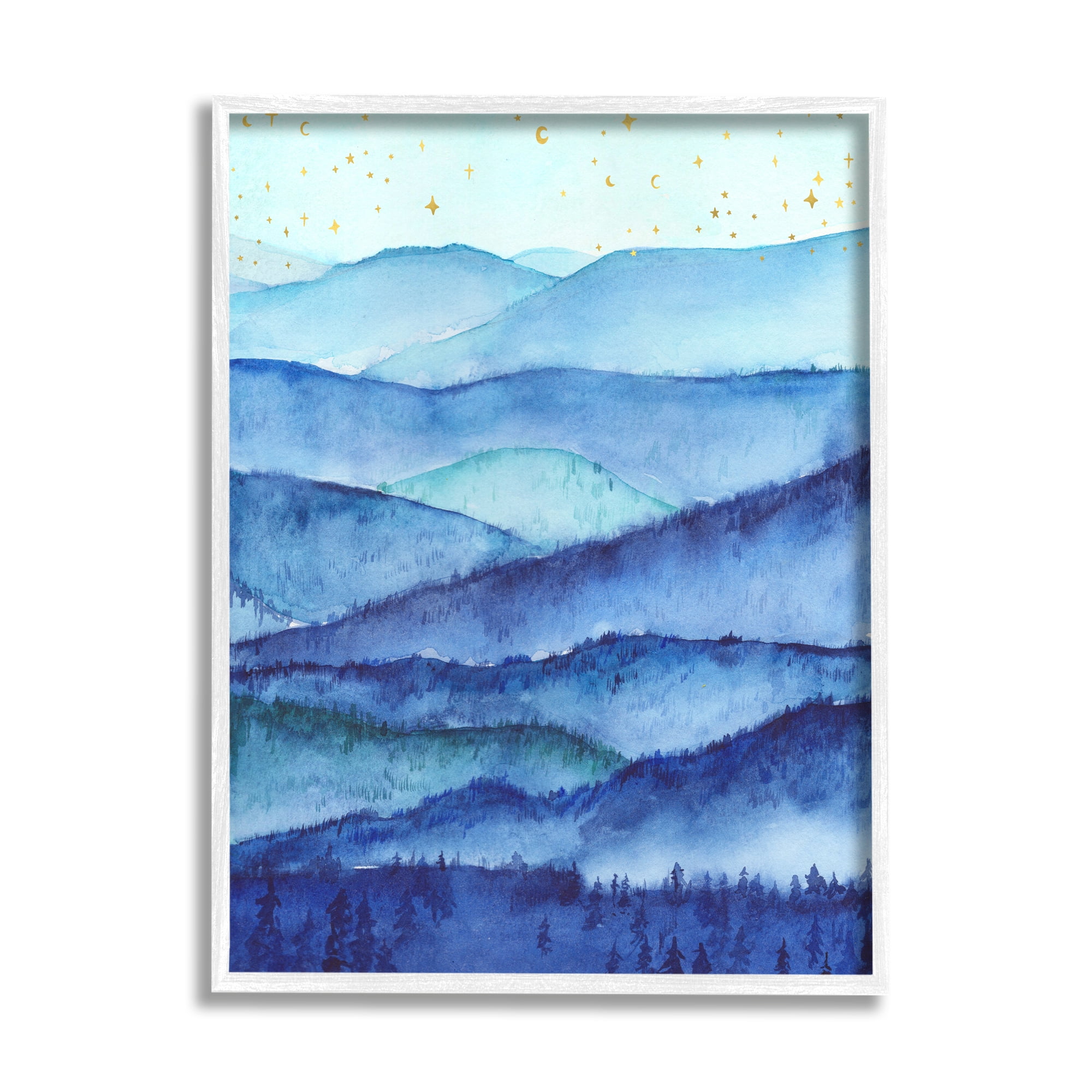 Stupell Industries Blue Mountains Trees Scenery Shining Stars Sky Painting White Framed Art Print Wall Art, Design by Arrolynn Weiderhold