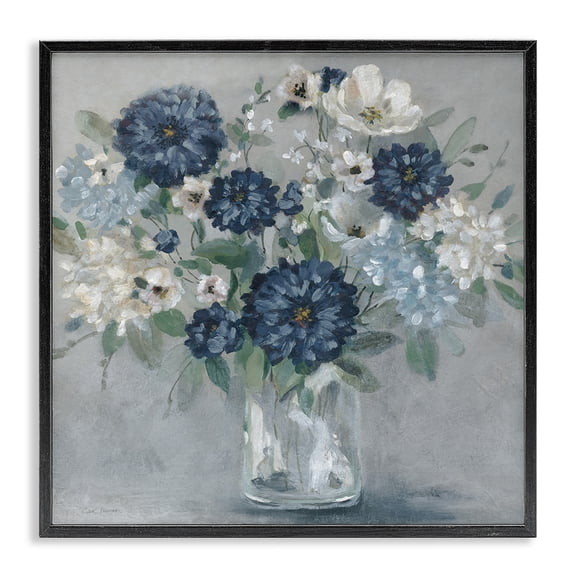 Stupell Industries Blue Mums Mixed Bouquet Floral Painting Black Framed Art Print Wall Art, 12 x 12