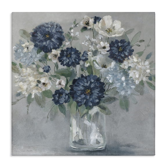 Stupell Industries Blue Mums Mixed Bouquet Floral Painting Wrapped Canvas Canvas Art Print Wall Art, 17 x 17