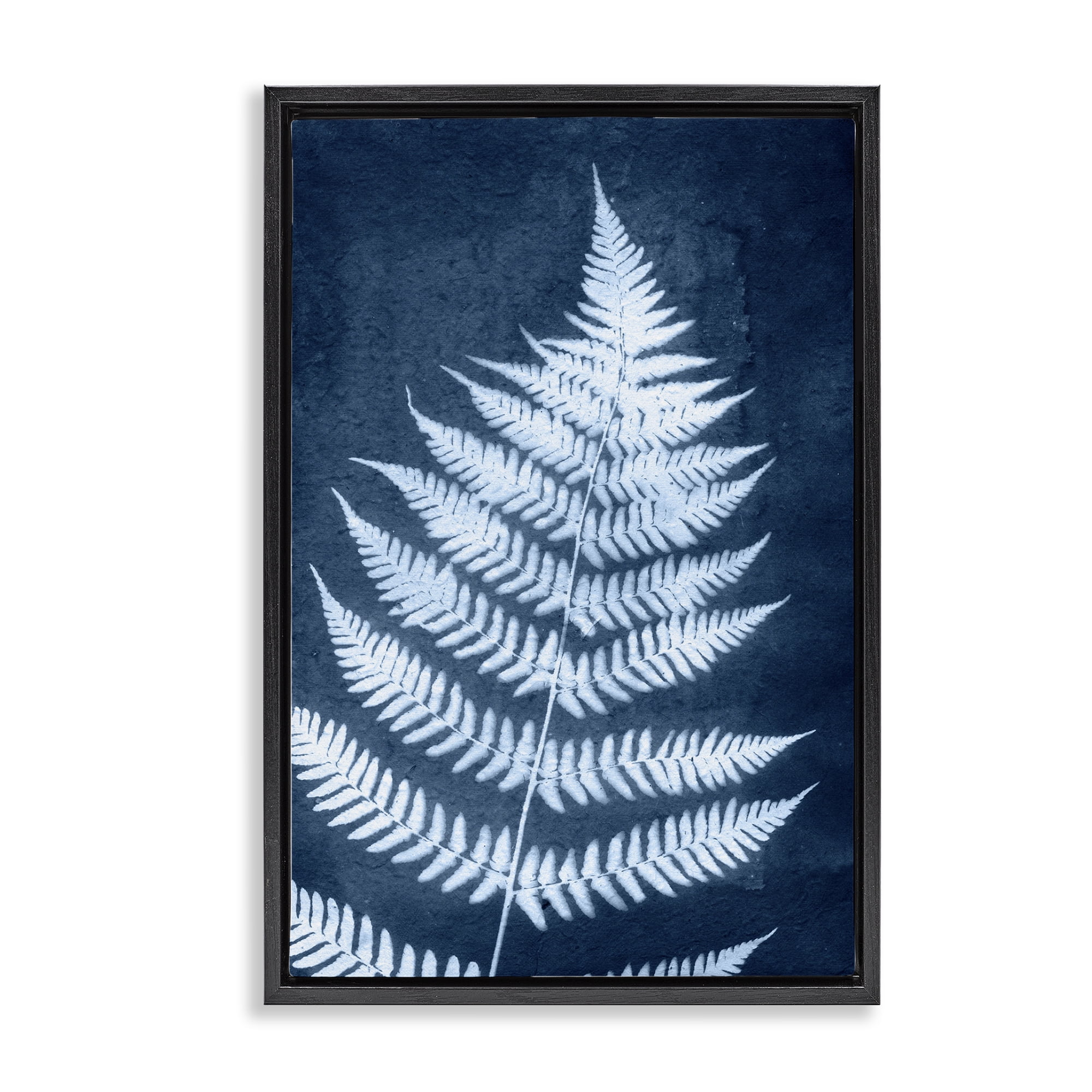 Stupell Industries Blue Natural Fern Botanical & Floral Painting Black Floater Framed Art Print Wall Art, 21 x 31