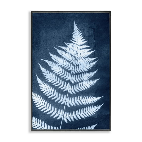 Stupell Industries Blue Natural Fern Botanical & Floral Painting Black Framed Art Print Wall Art, 12 x 18
