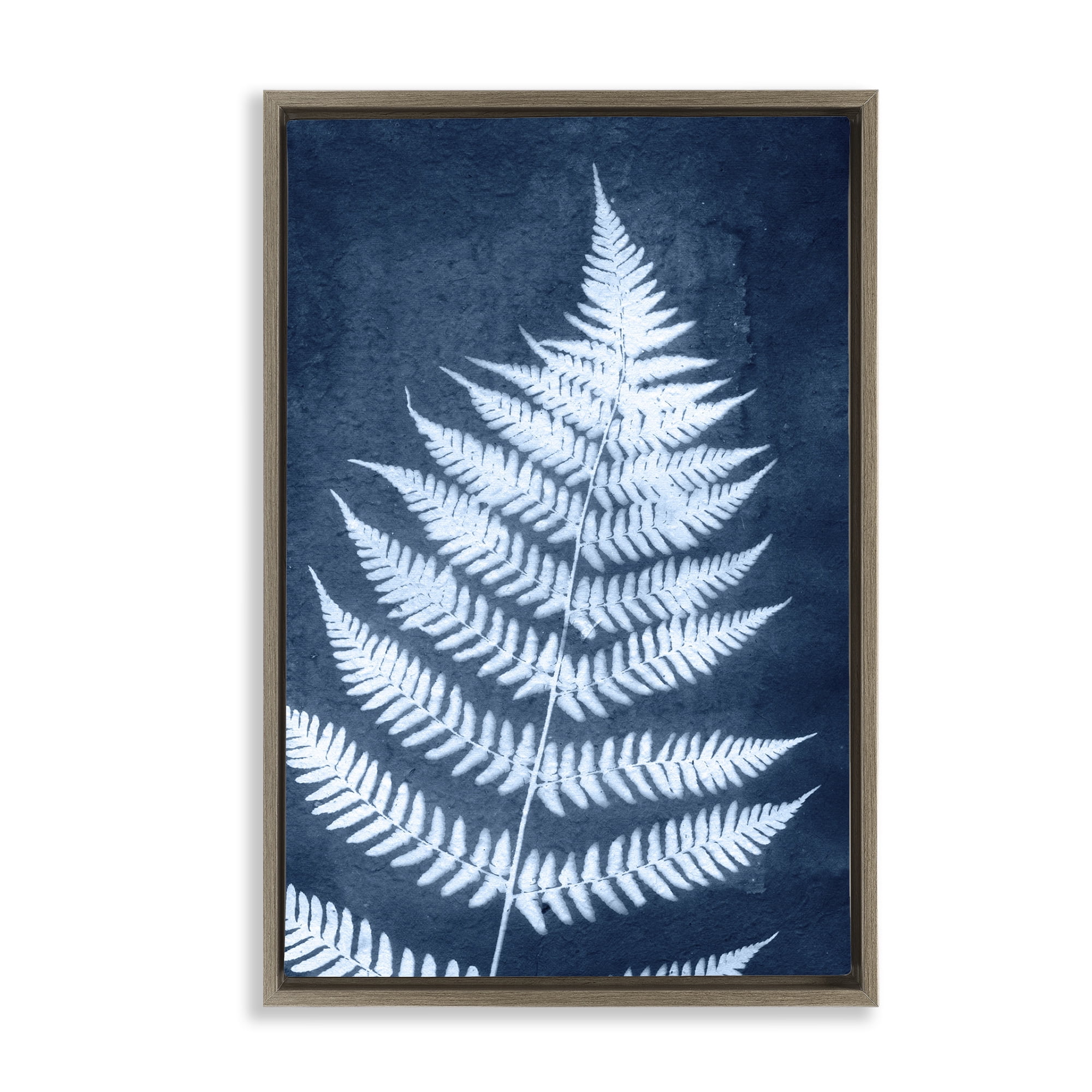 Stupell Industries Blue Natural Fern Botanical & Floral Painting Brown Floater Framed Art Print Wall Art, 17 x 25