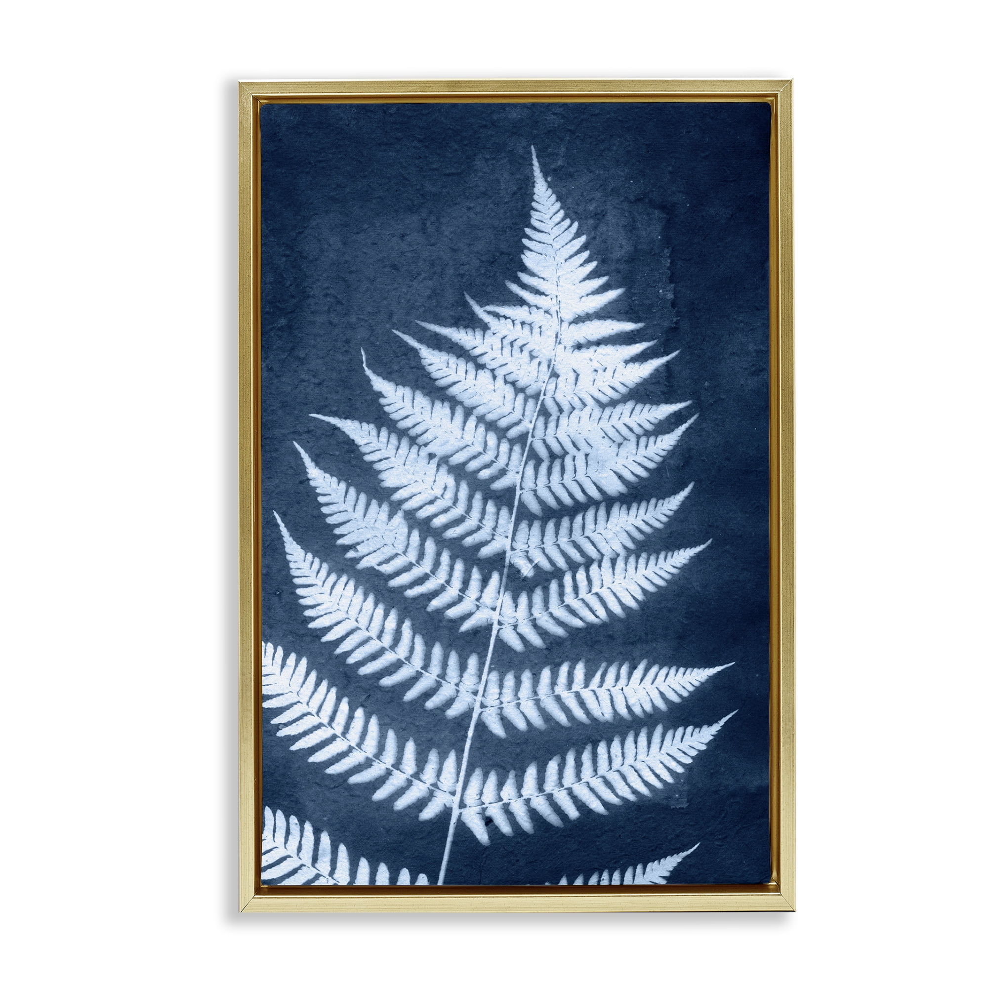 Stupell Industries Blue Natural Fern Botanical & Floral Painting Gold Floater Framed Art Print Wall Art, 17 x 25