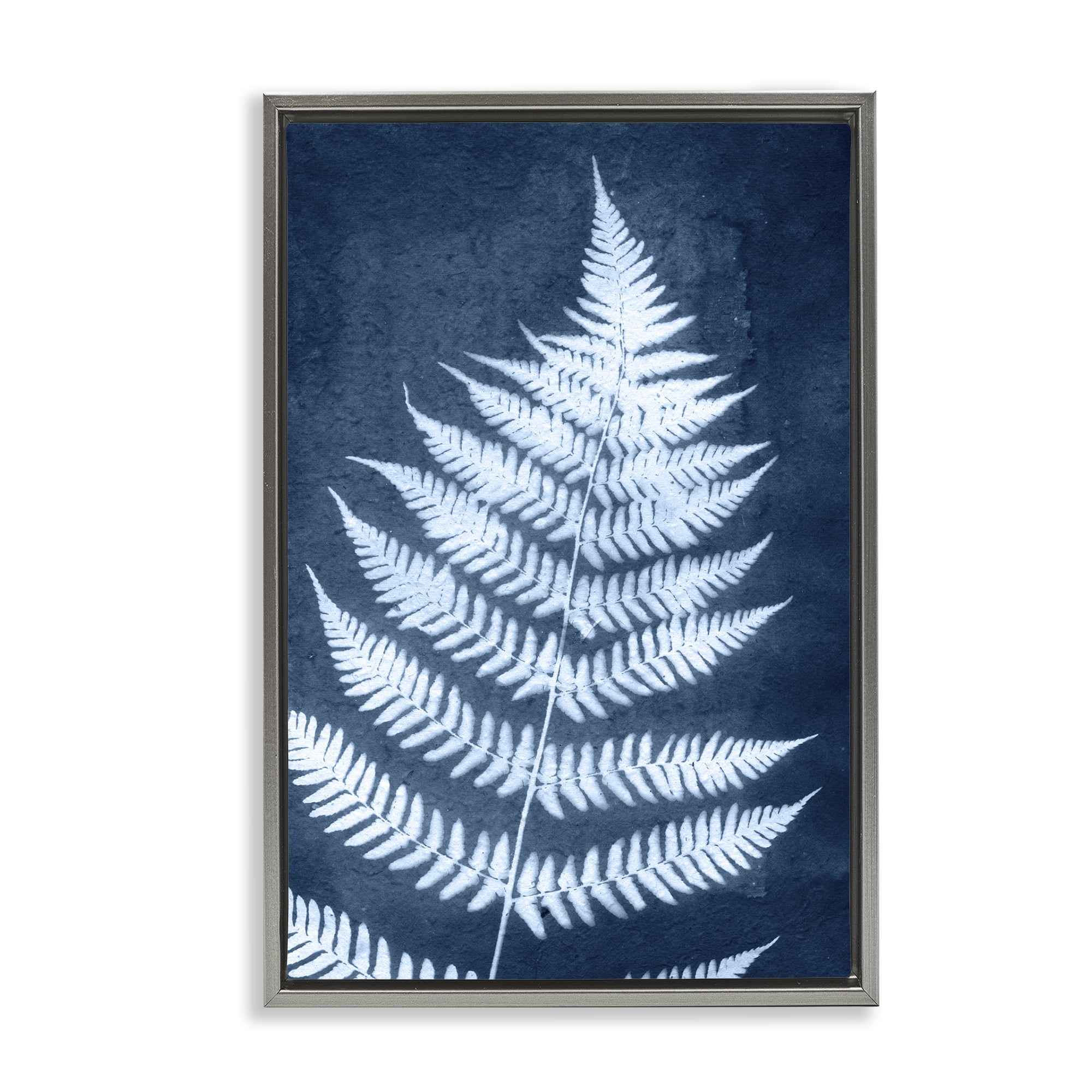 Stupell Industries Blue Natural Fern Botanical & Floral Painting Gray Floater Framed Art Print Wall Art, 17 x 25