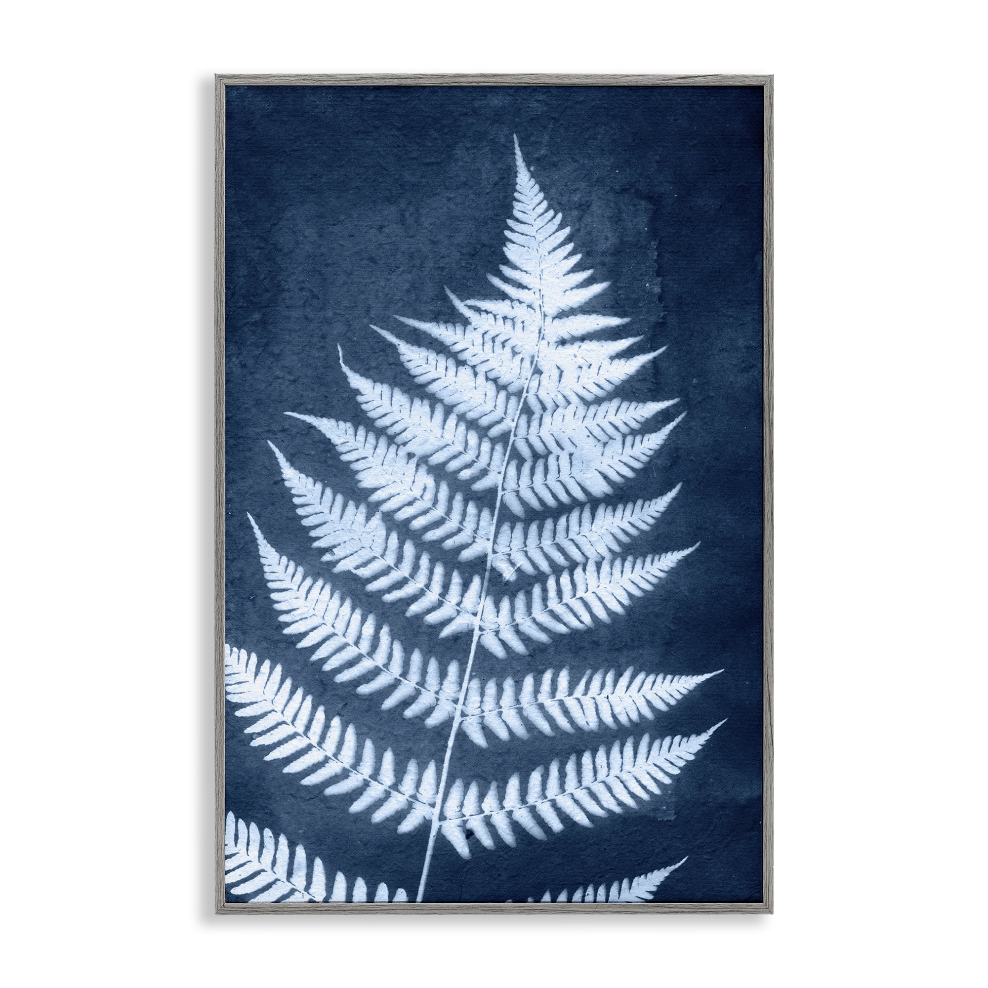 Stupell Industries Blue Natural Fern Botanical & Floral Painting Gray Framed Art Print Wall Art, 12 x 18