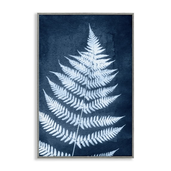 Stupell Industries Blue Natural Fern Botanical & Floral Painting Gray Framed Art Print Wall Art, 16 x 24