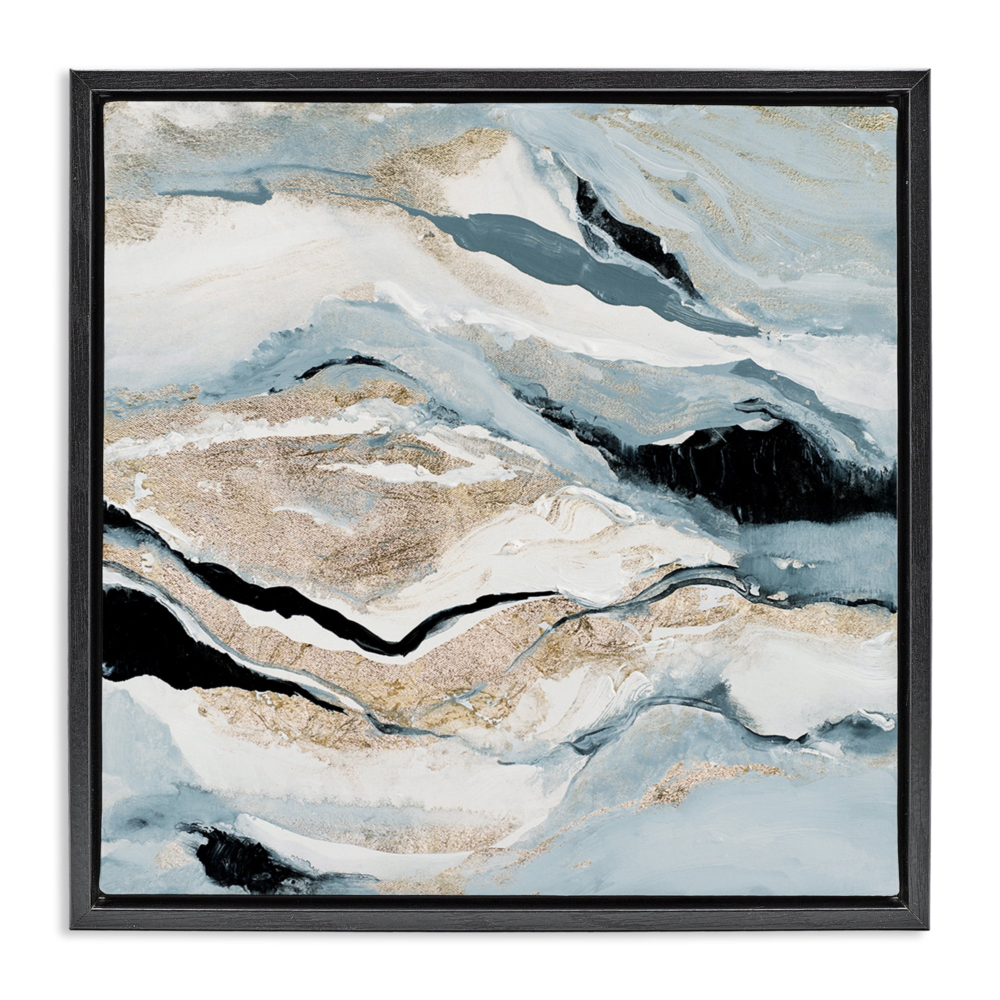 Stupell Industries Blue Natural Geode Pattern Abstract Painting Black Floater Framed Canvas Art Print Wall Art, 25 x 25