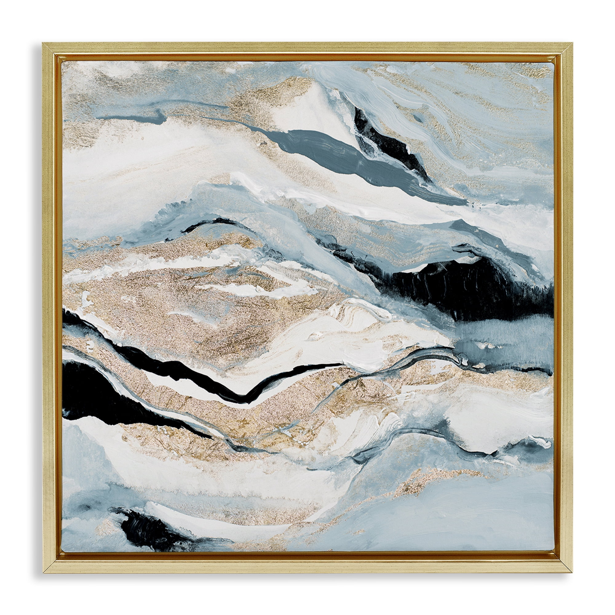 Stupell Industries Blue Natural Geode Pattern Abstract Painting Gold Floater Framed Canvas Art Print Wall Art, 25 x 25
