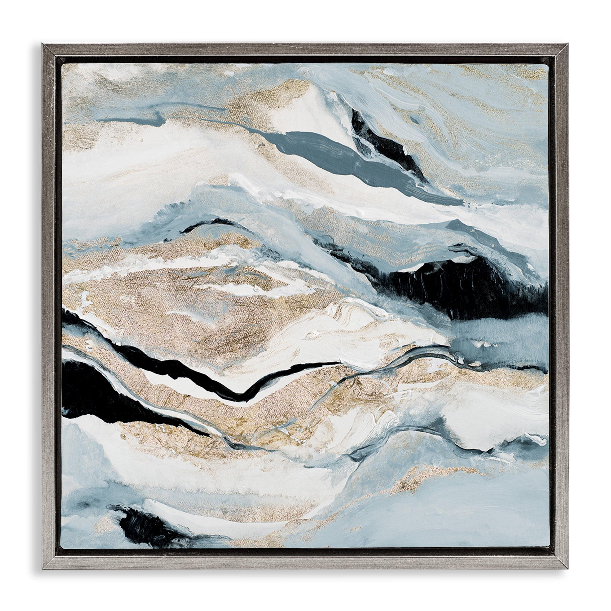 Stupell Industries Blue Natural Geode Pattern Abstract Painting Gray Floater Framed Canvas Art Print Wall Art, 25 x 25