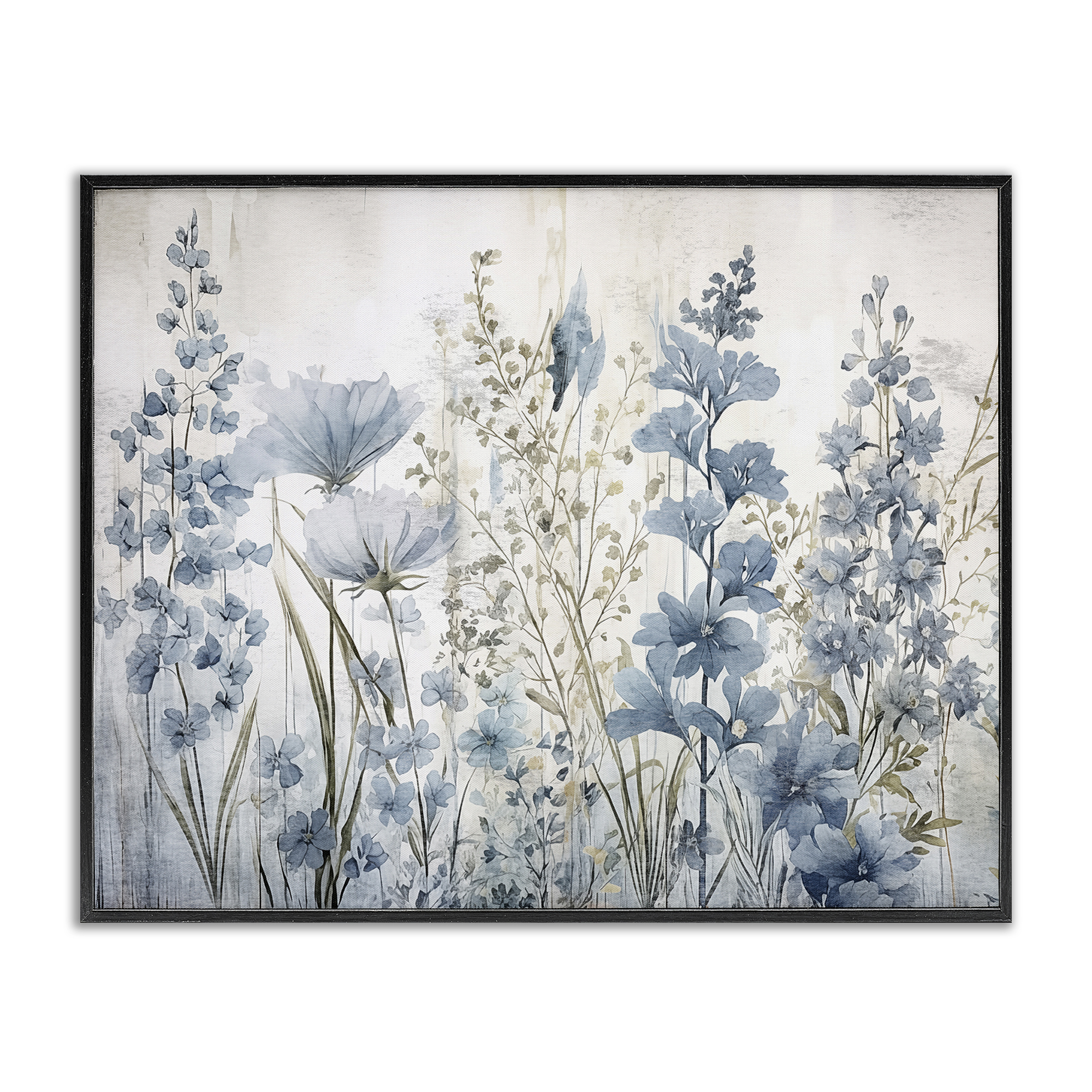Stupell Industries Blue Nature Blooms Plants & Flowers Painting Black Framed Art Print Wall Art, 14 x 11