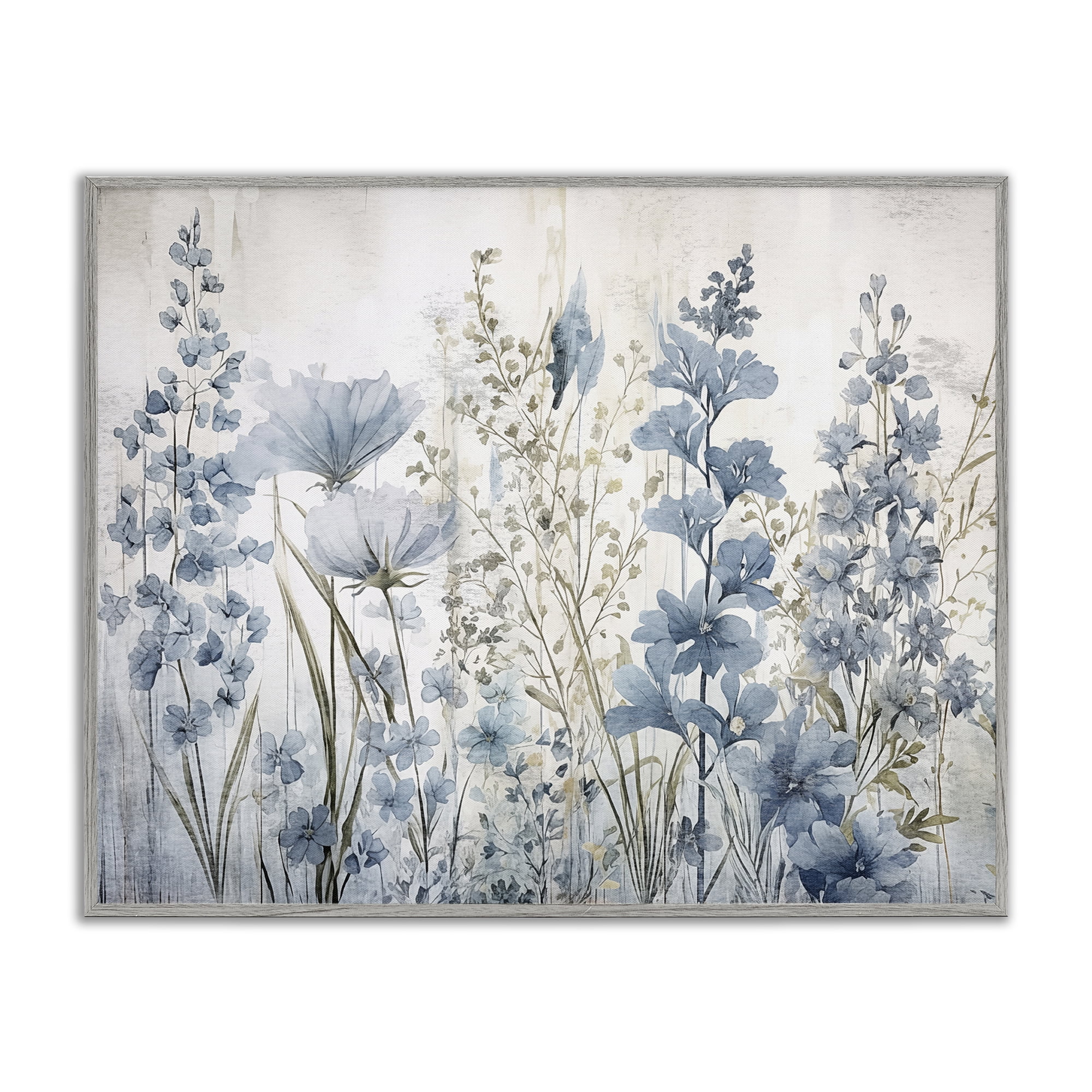Stupell Industries Blue Nature Blooms Plants & Flowers Painting Gray Framed Art Print Wall Art, 14 x 11