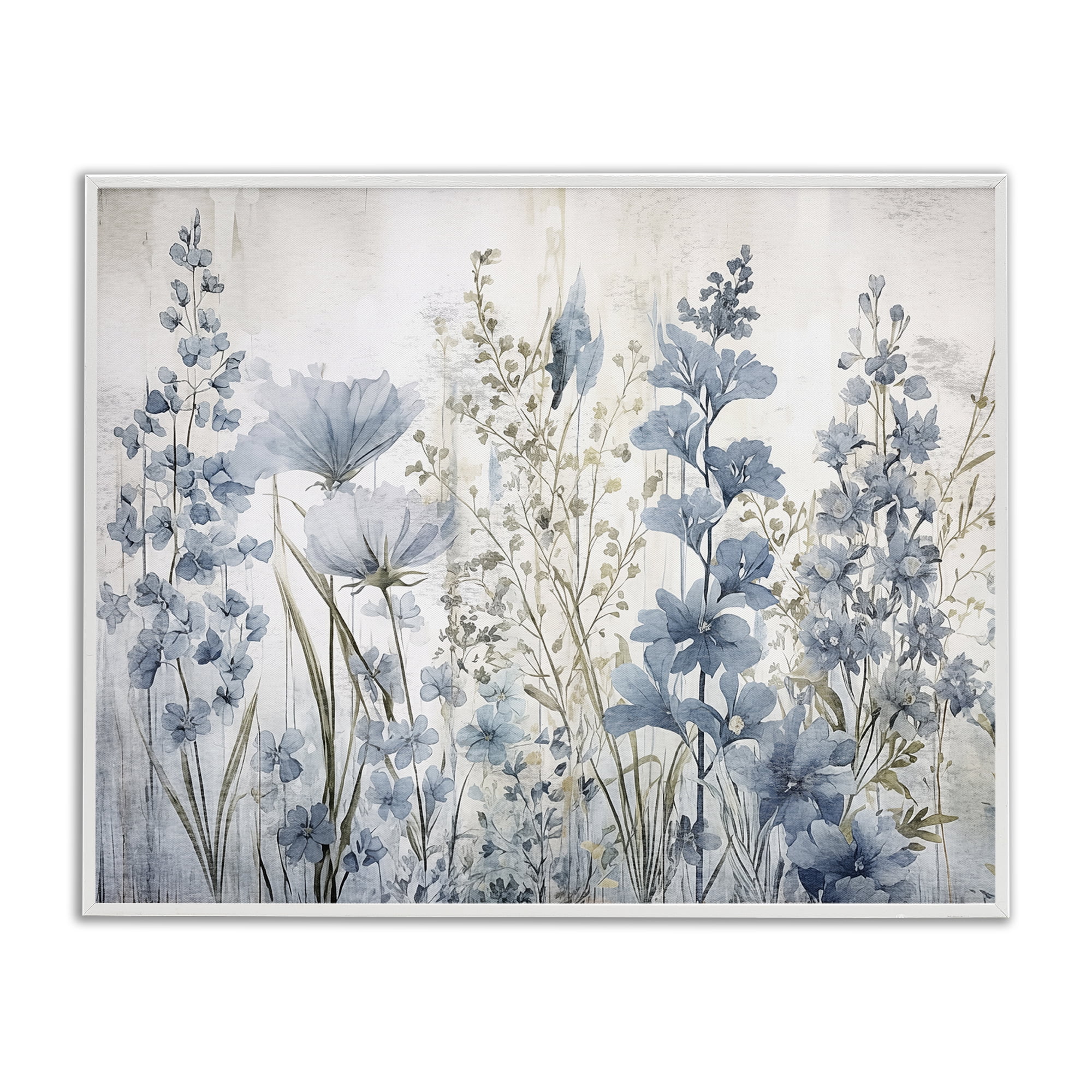 Stupell Industries Blue Nature Blooms Plants & Flowers Painting White Framed Art Print Wall Art, 30 x 24