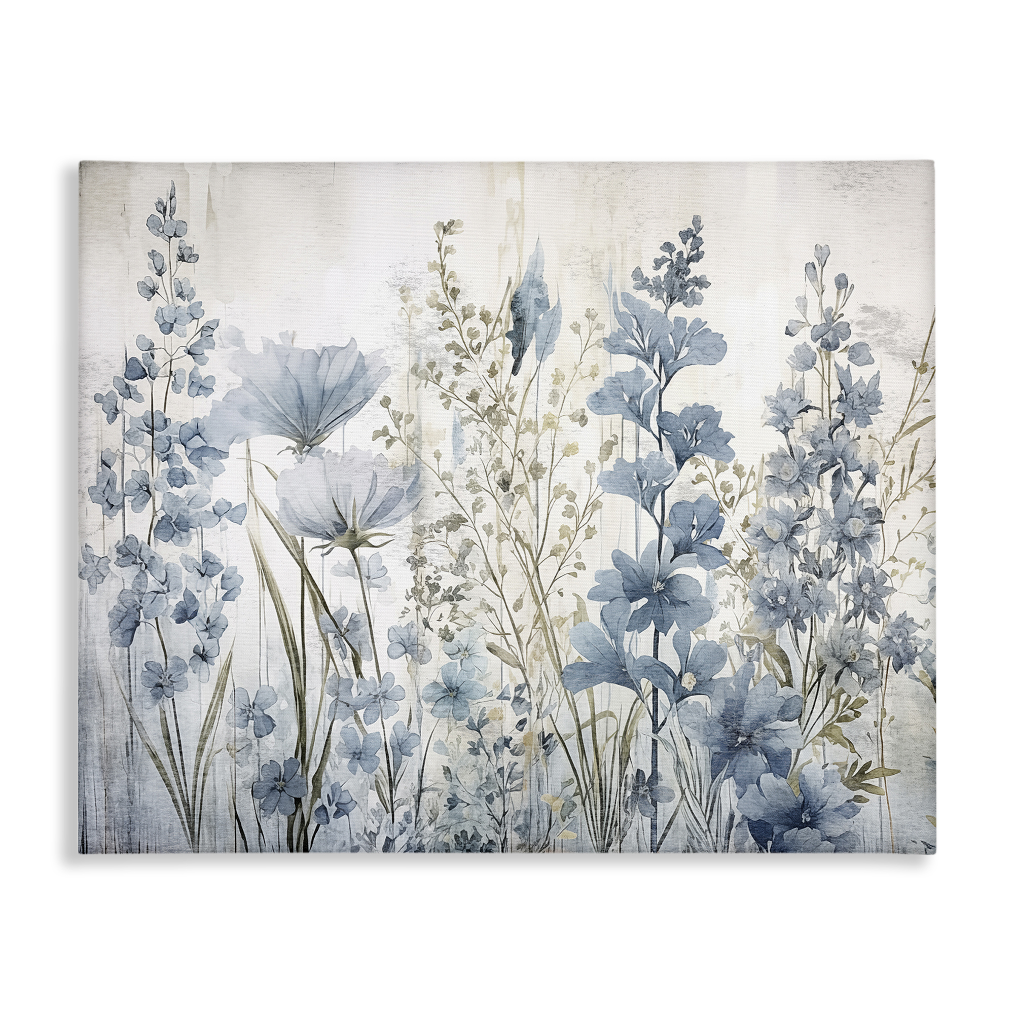 Stupell Industries Blue Nature Blooms Plants & Flowers Painting Wrapped Canvas Art Print Wall Art, 20 x 16