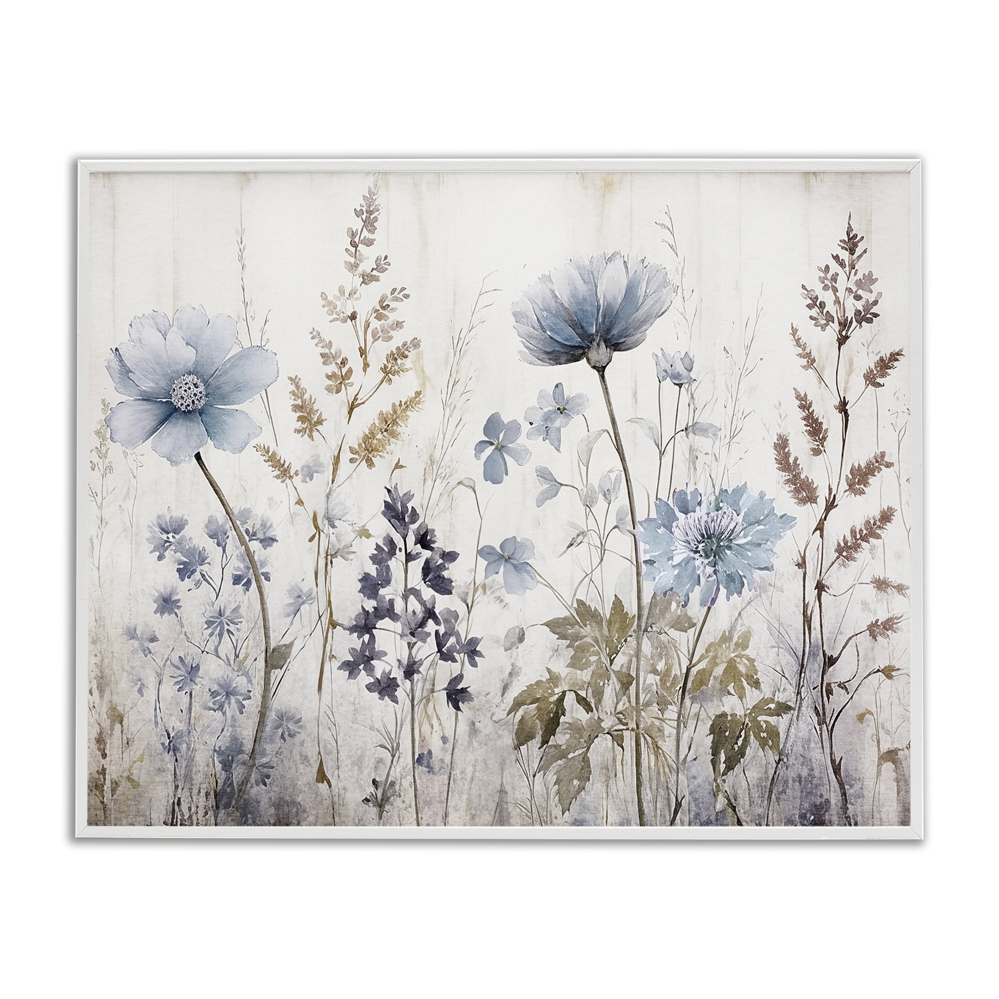 Stupell Industries Blue Nature Blossoms Plants & Flowers Painting White Framed Art Print Wall Art, 14 x 11
