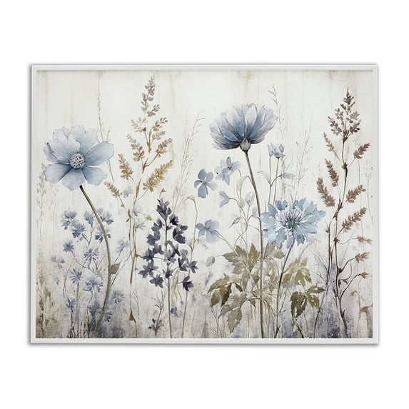 Stupell Industries Blue Nature Blossoms Plants & Flowers Painting White Framed Art Print Wall Art, 20 x 16