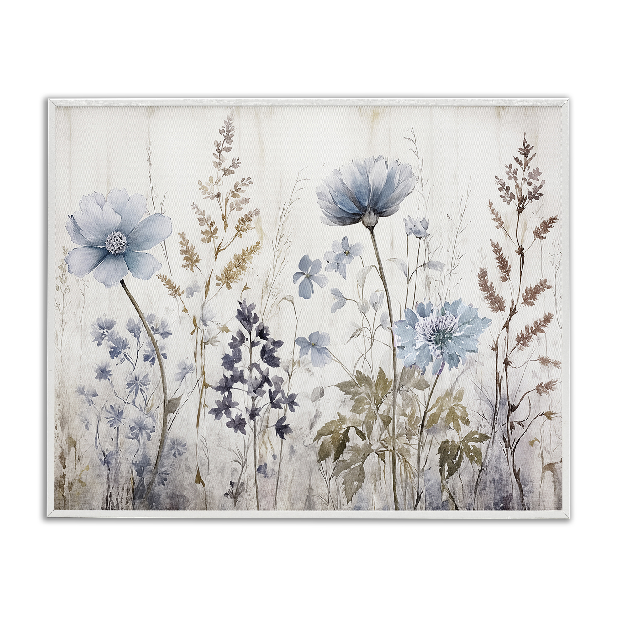 Stupell Industries Blue Nature Blossoms Plants & Flowers Painting White Framed Art Print Wall Art, 30 x 24