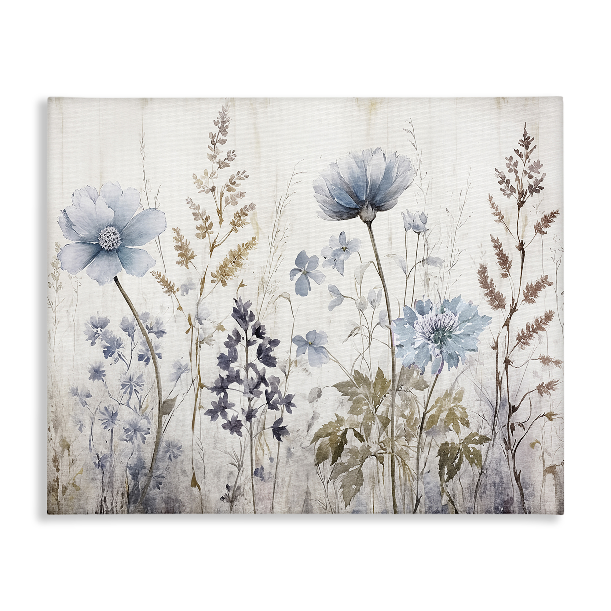 Stupell Industries Blue Nature Blossoms Plants & Flowers Painting Wrapped Canvas Art Print Wall Art, 20 x 16