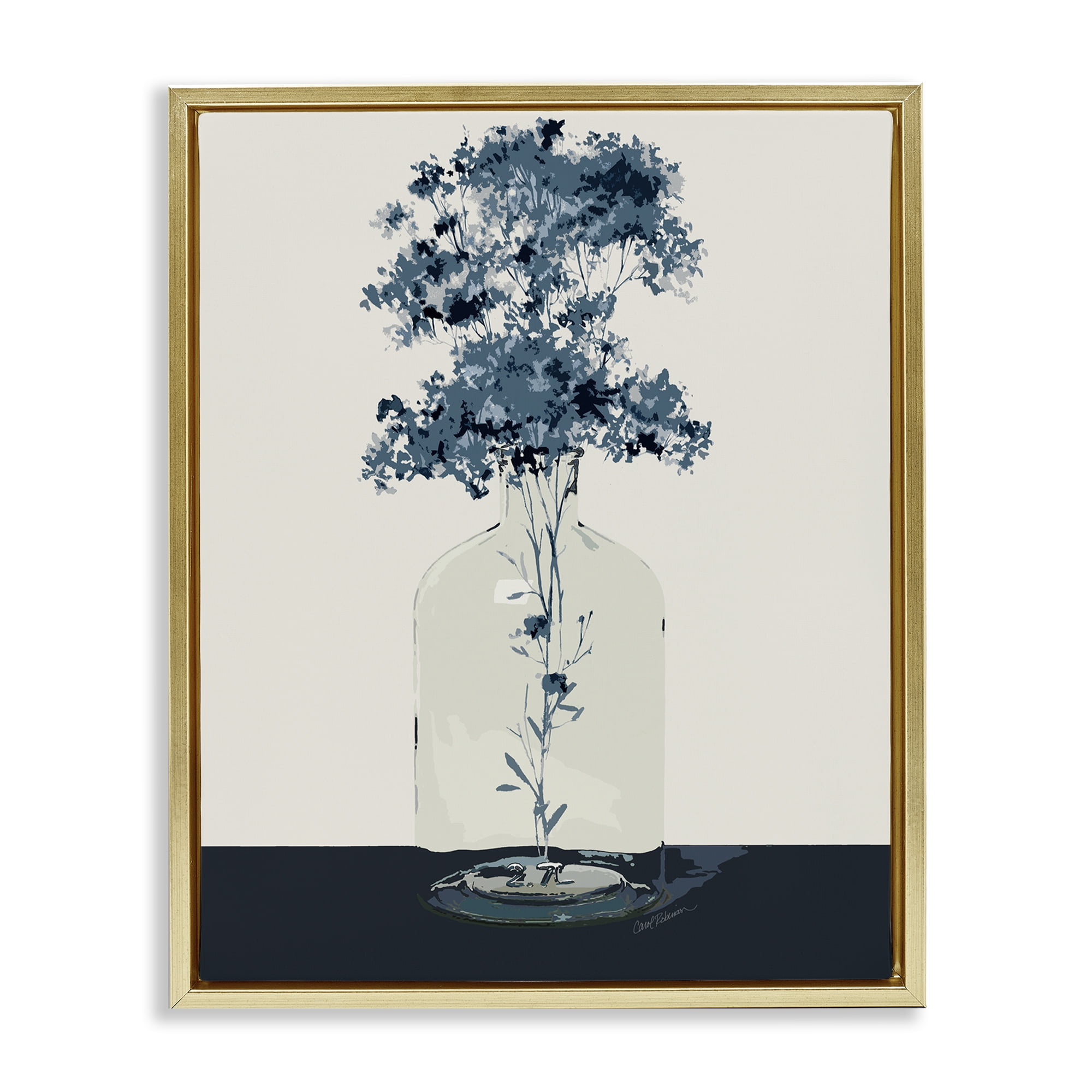 Stupell Industries Blue Nature Sprigs Plants & Flowers Painting Gold Floater Framed Canvas Art Print Wall Art, 25 x 31