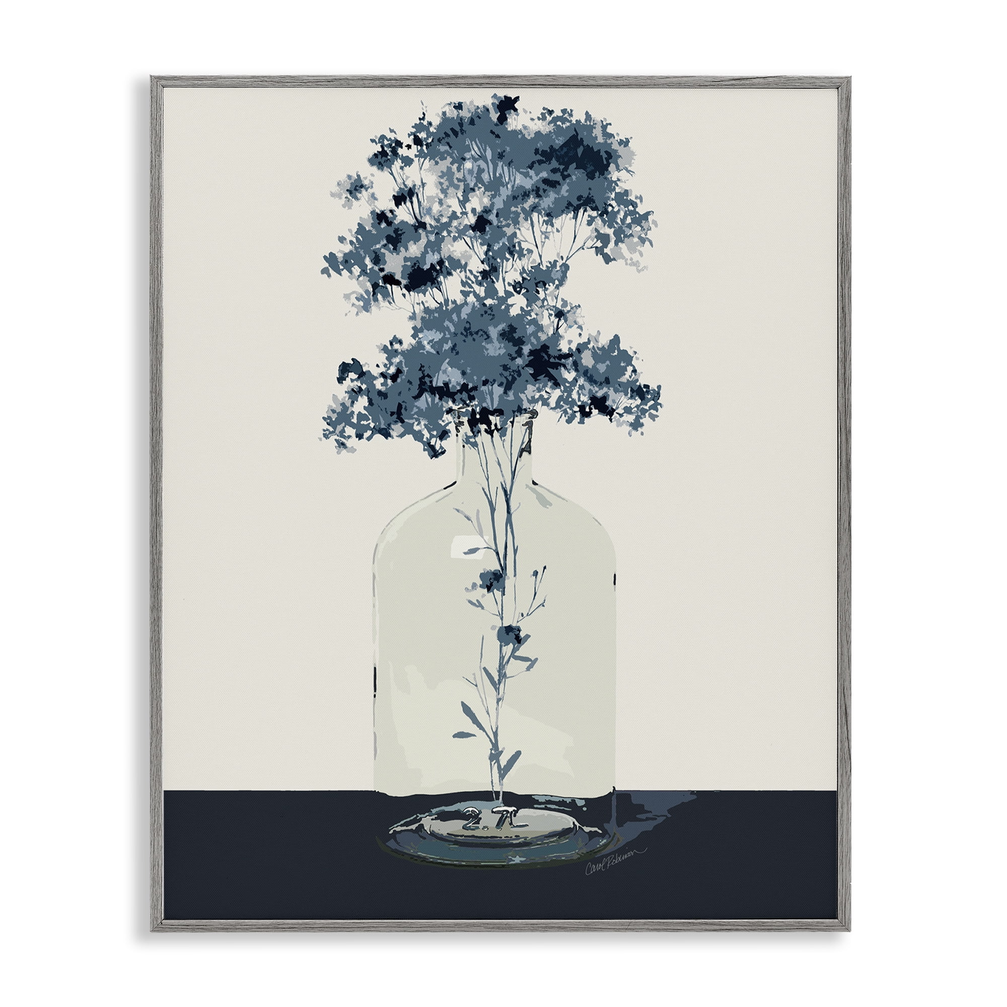 Stupell Industries Blue Nature Sprigs Plants & Flowers Painting Gray Framed Art Print Wall Art, 16 x 20