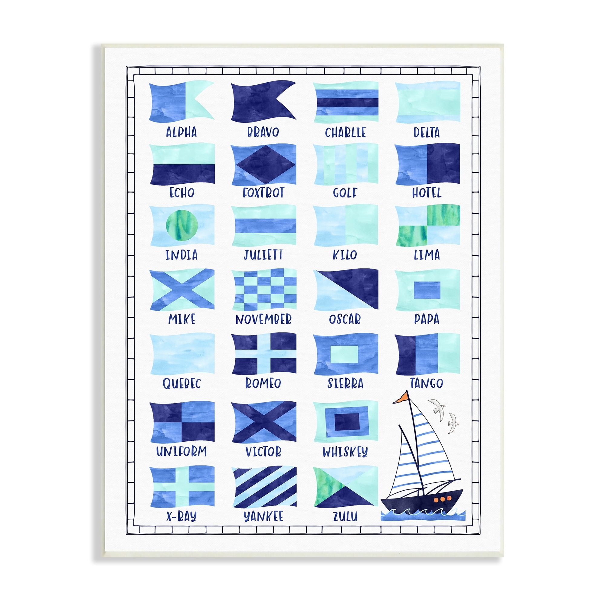 Stupell Industries Blue Nautical Flag Sailing Maritime Symbols Chart , 10 x 15, Design by Erica Billups
