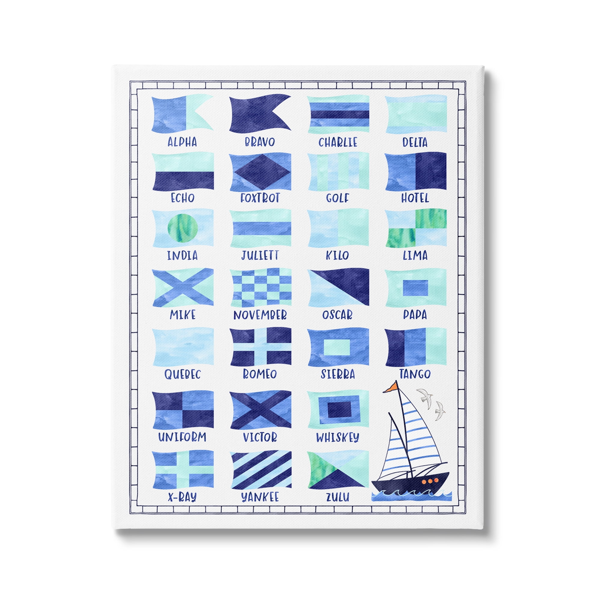 Stupell Industries Blue Nautical Flag Sailing Maritime Symbols Chart Graphic Art Gallery-Wrapped Canvas Print Wall Art, 36x48, by Erica Billups