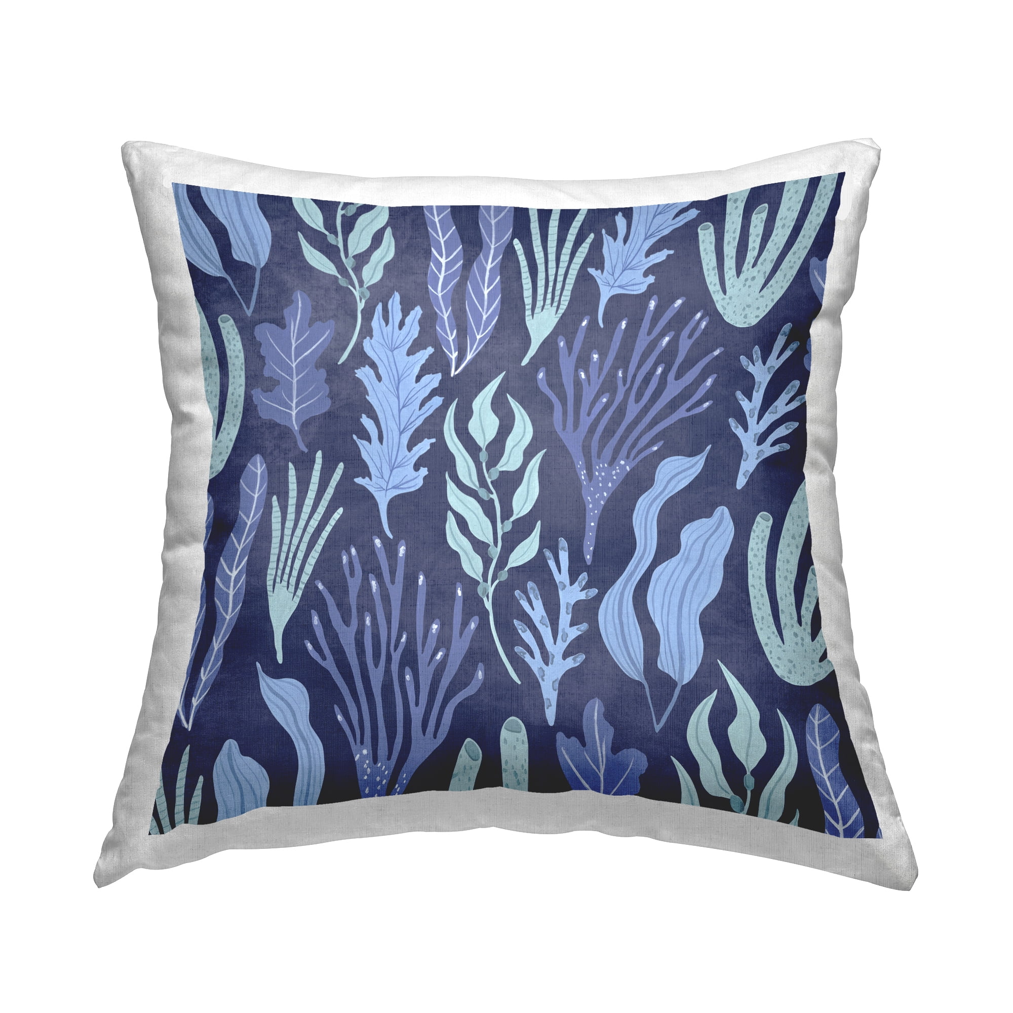 Blue and White Nautical Coral Pattern Throw Pillow