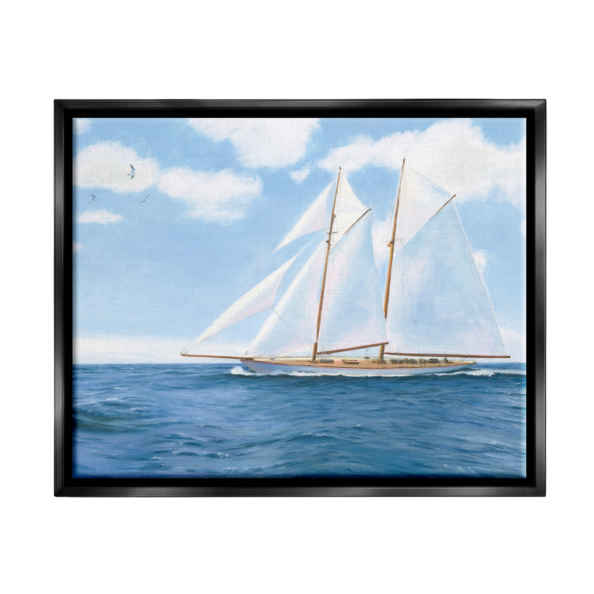 Stupell Industries Blue Nautical Sailboat Transportation Painting Black Floater Framed Art Print Wall Art, 31 x 25