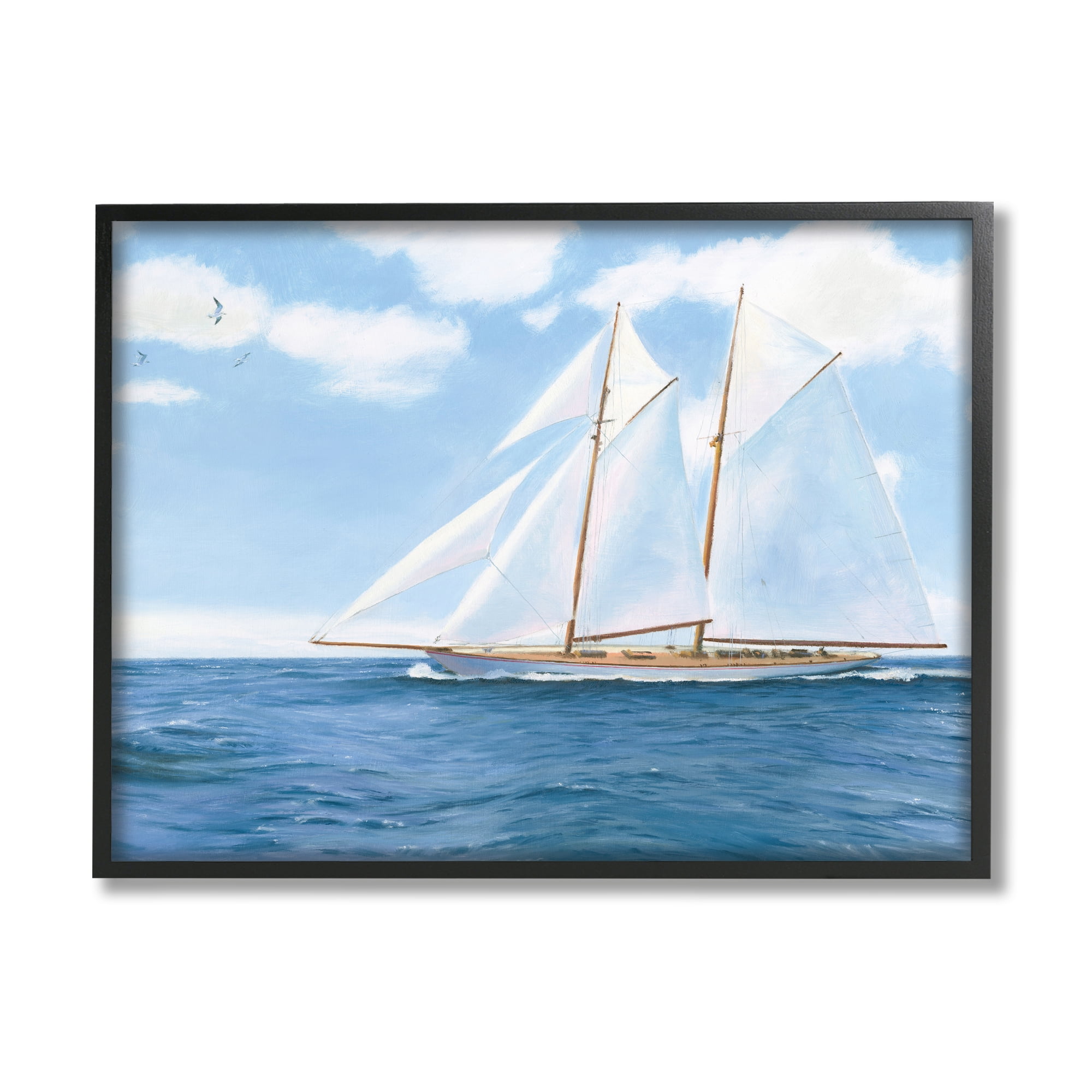 Stupell Industries Blue Nautical Sailboat Transportation Painting Black Framed Art Print Wall Art, 14 x 11