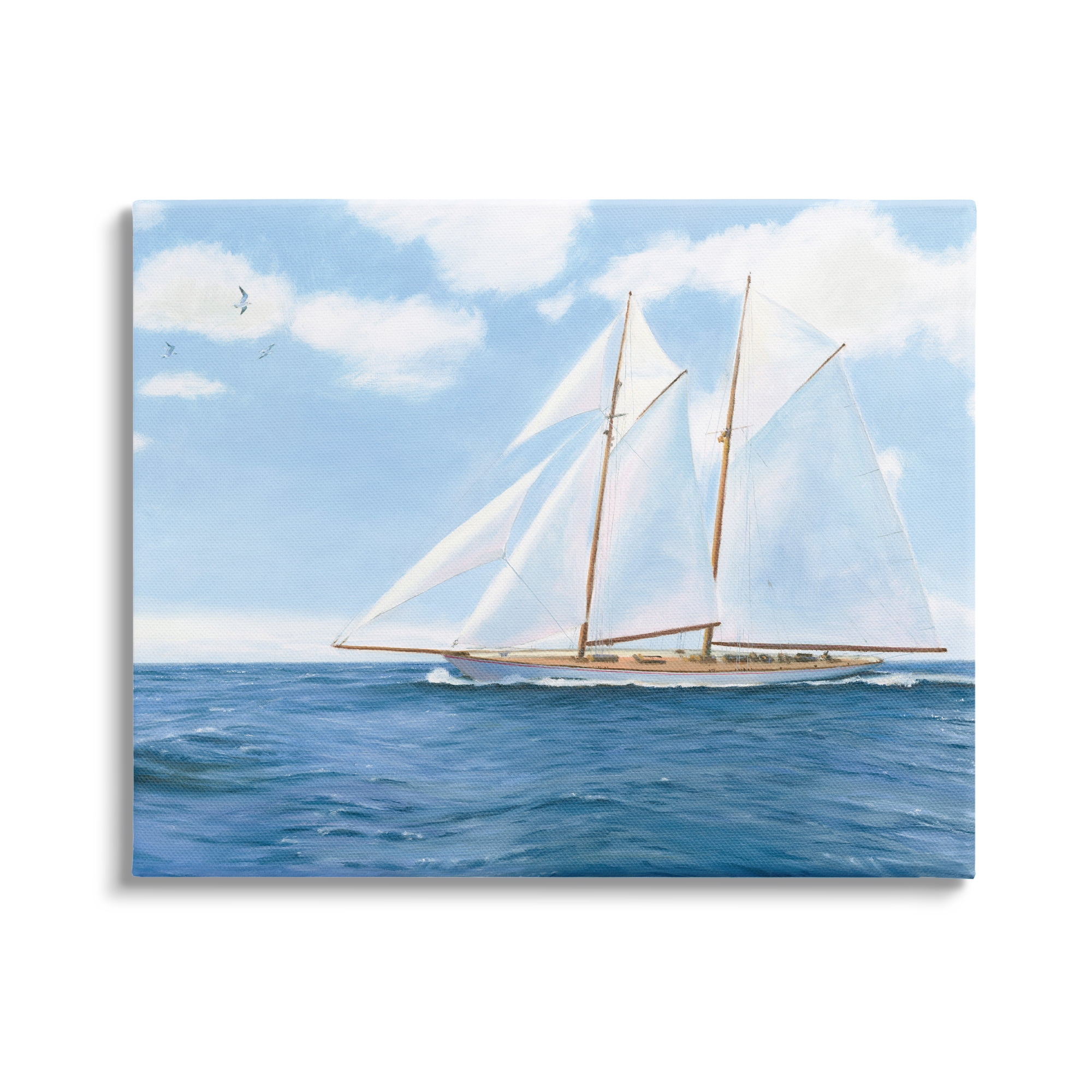 Stupell Industries Blue Nautical Sailboat Transportation Painting Gallery Wrapped Canvas Print Wall Art, 40 x 30