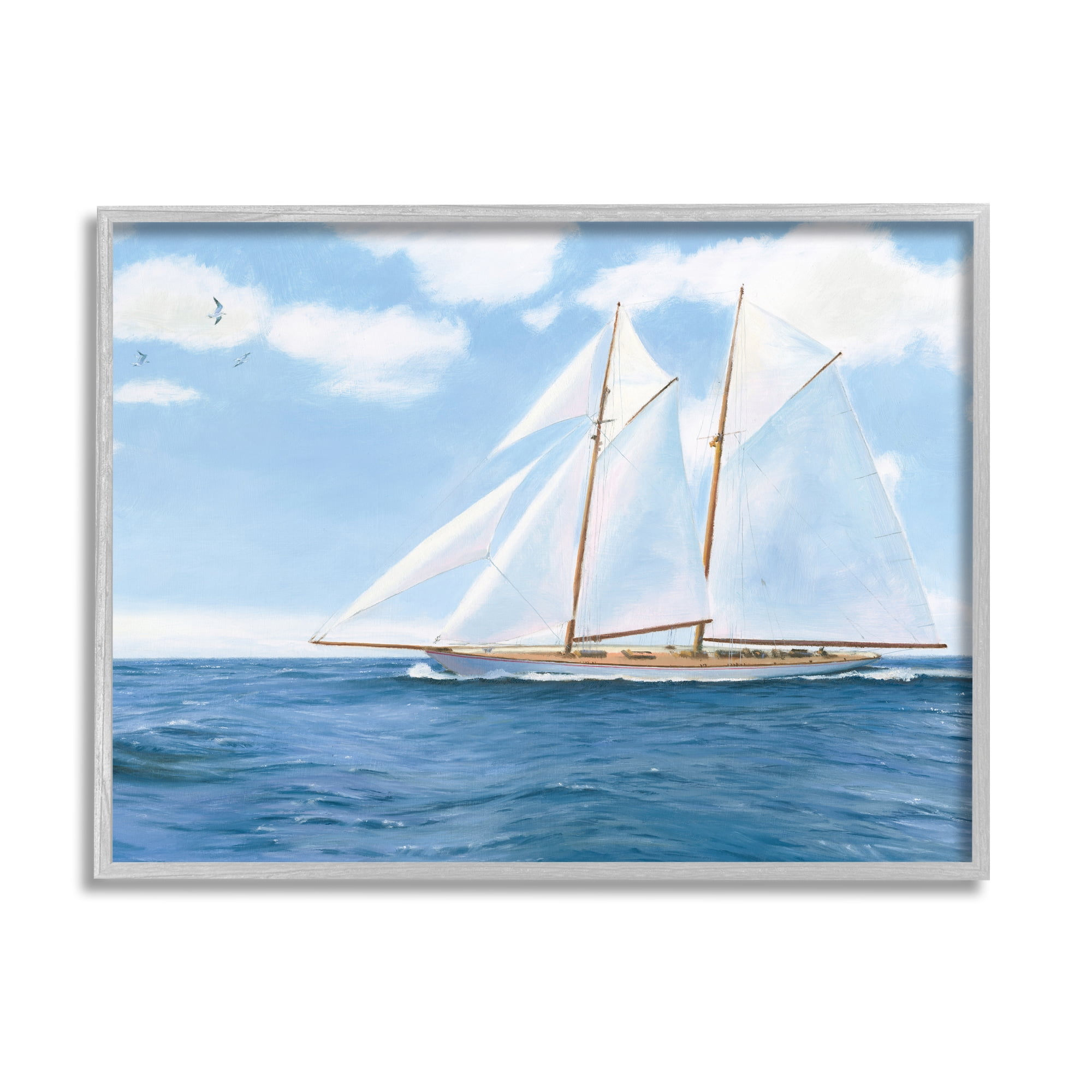 Stupell Industries Blue Nautical Sailboat Transportation Painting Gray Framed Art Print Wall Art, 30 x 24