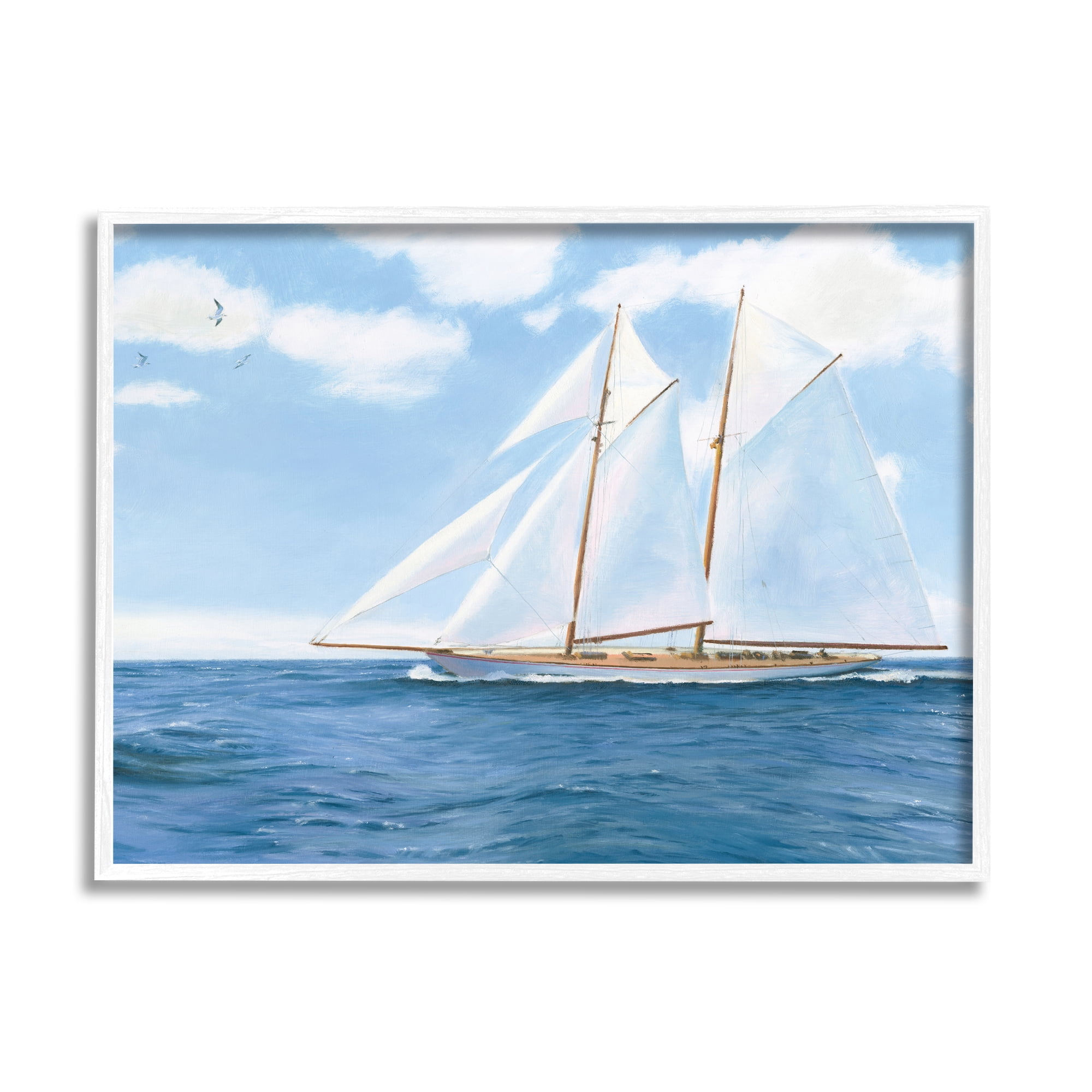 Stupell Industries Blue Nautical Sailboat Transportation Painting White Framed Art Print Wall Art, 14 x 11