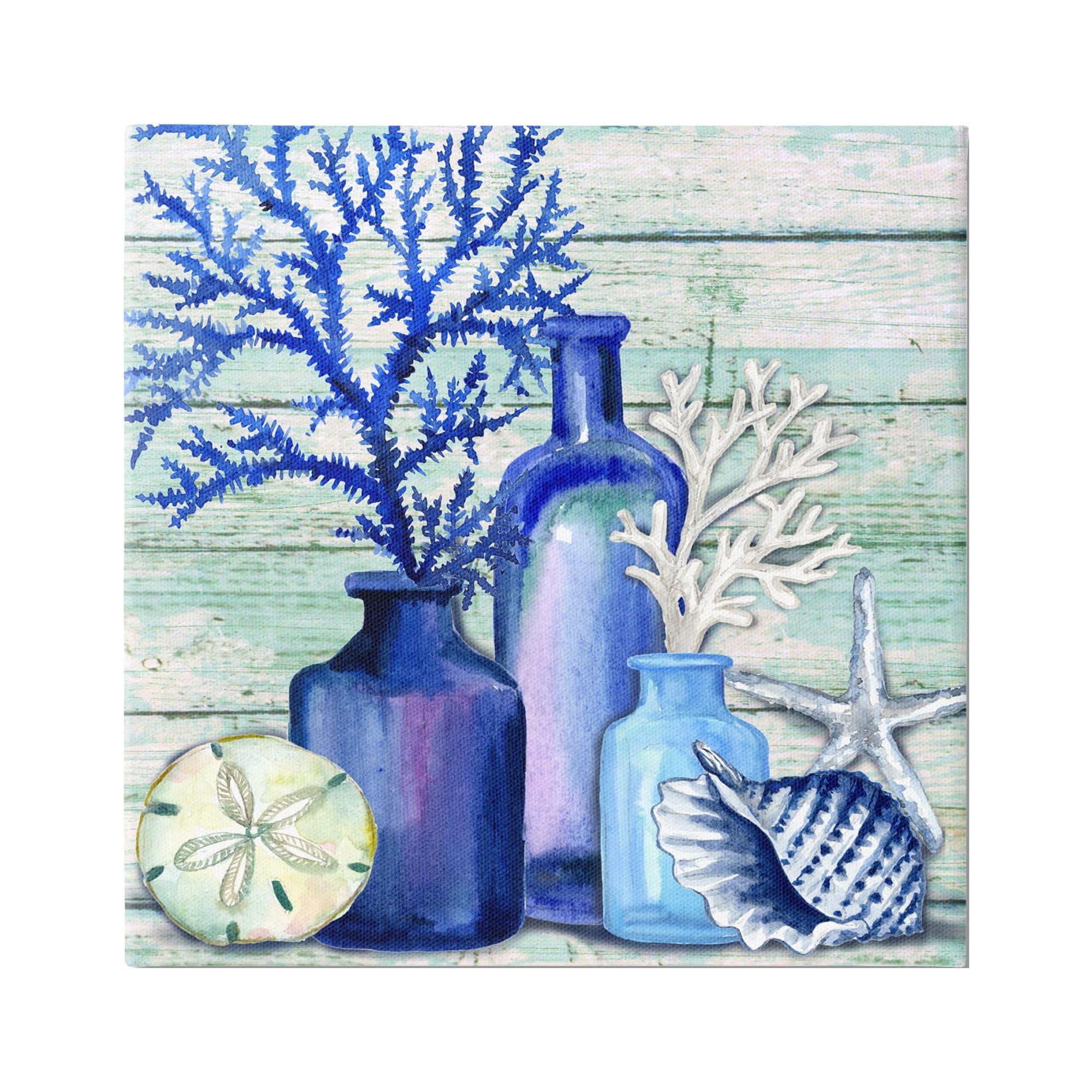 Stupell Industries Blue Nautical Vases Nature Painting Gallery Wrapped Canvas Art Print Wall Art, 17 x 17