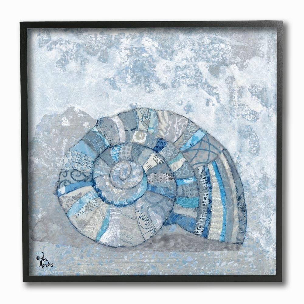 Stupell Industries Blue Nautilus Shell with Abstract Striped Details Designed by Lisa Morales
