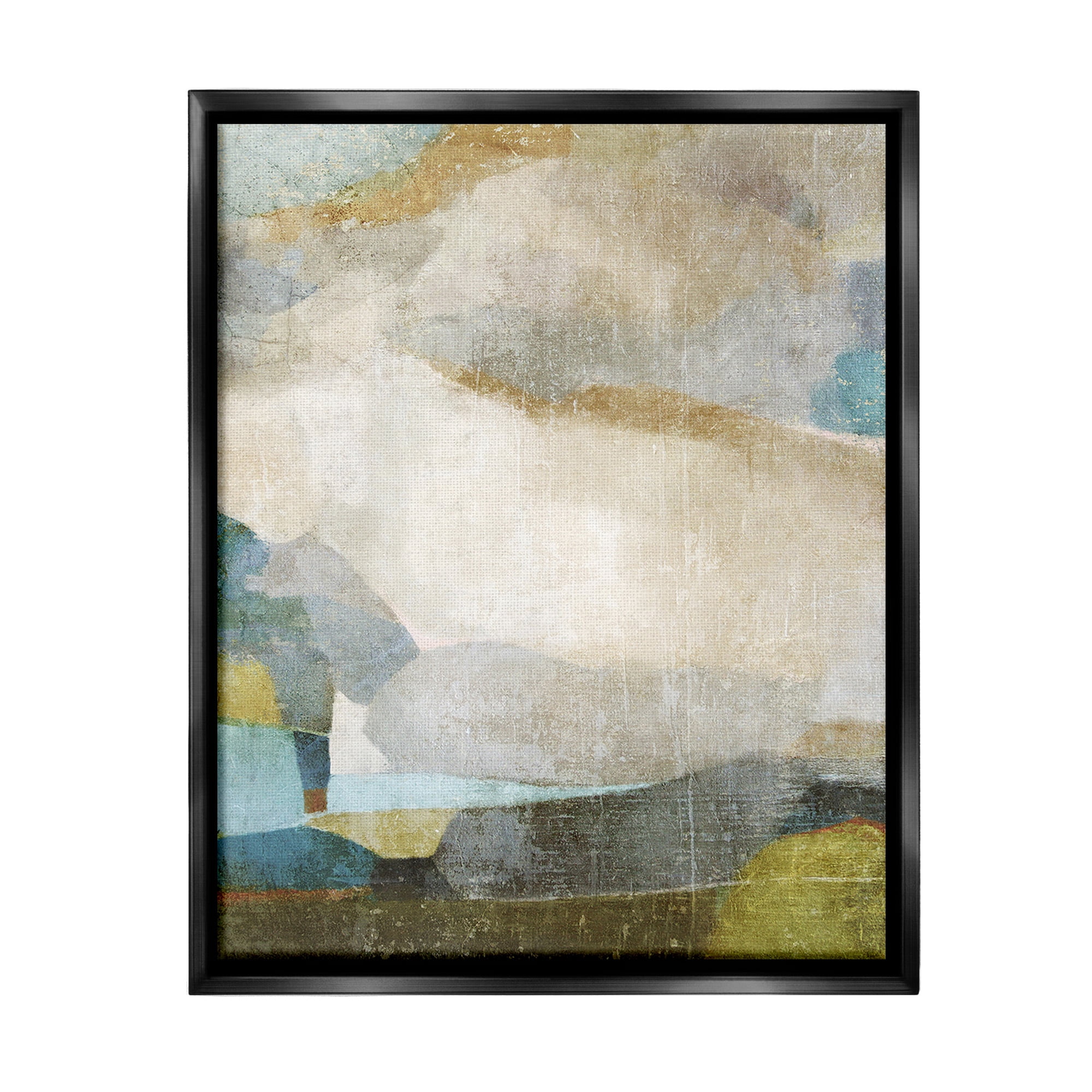Stupell Industries Blue & Neutral Abstraction Abstract Painting Black Floater Framed Canvas Art Print Wall Art, 17 x 21
