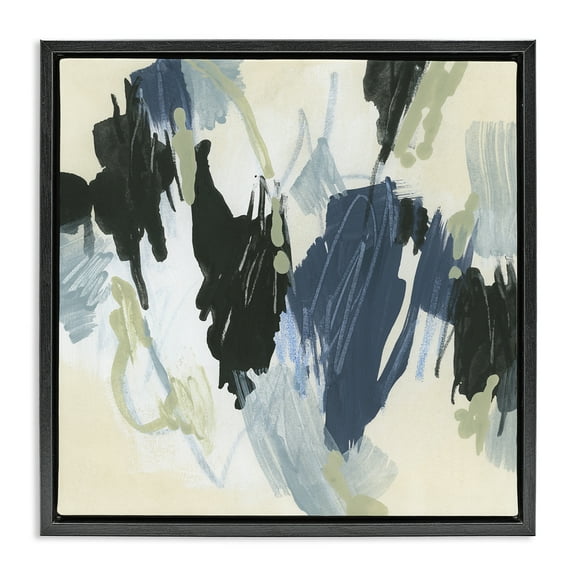 Stupell Industries Blue & Neutral Abstraction Abstract Painting Black Floater Framed Canvas Art Print Wall Art, 18 x 18