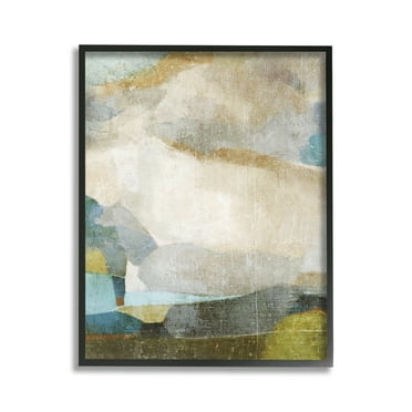 Stupell Industries Blue & Neutral Abstraction Abstract Painting Black Framed Art Print Wall Art, 11 x 14