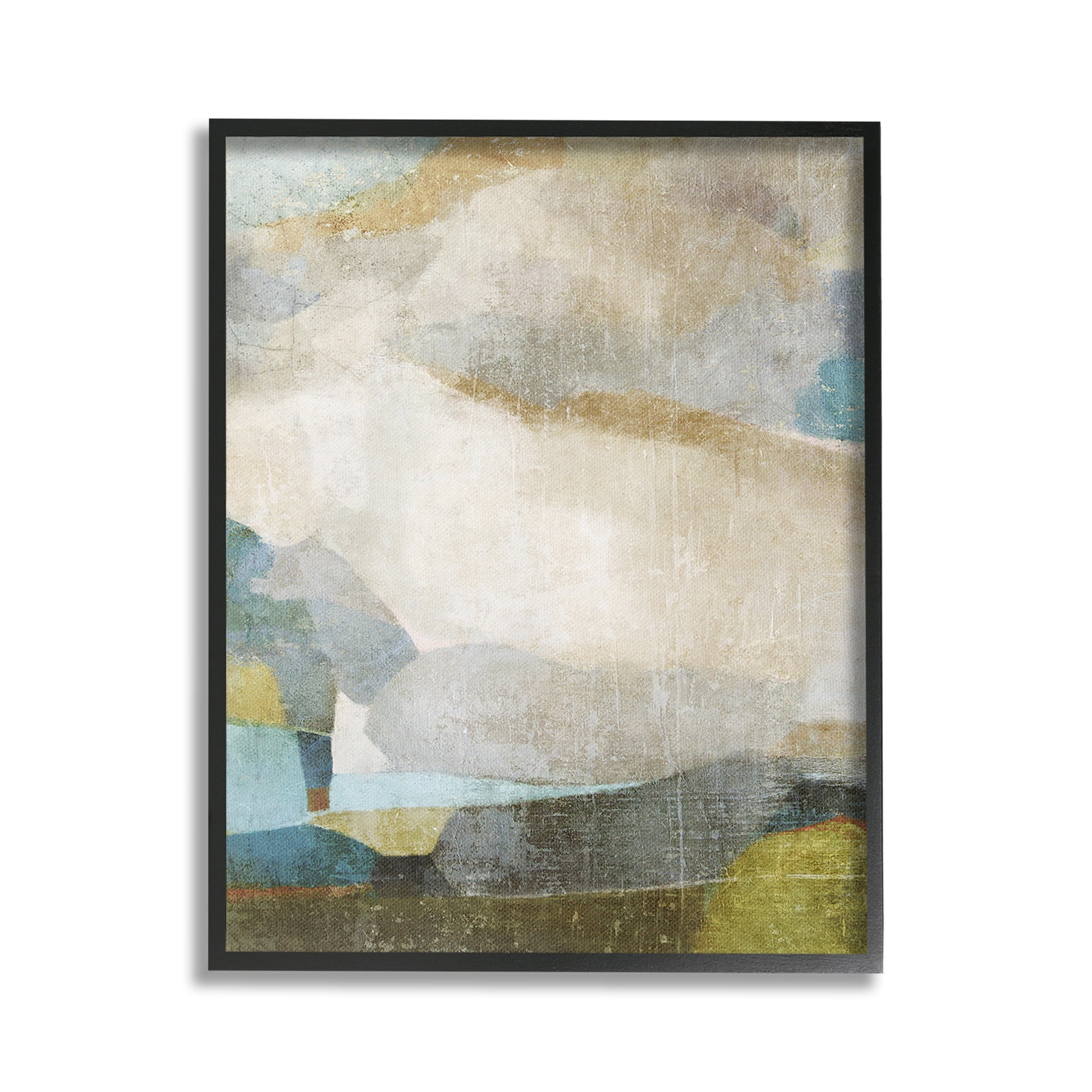 Stupell Industries Blue & Neutral Abstraction Abstract Painting Black Framed Art Print Wall Art, 16 x 20
