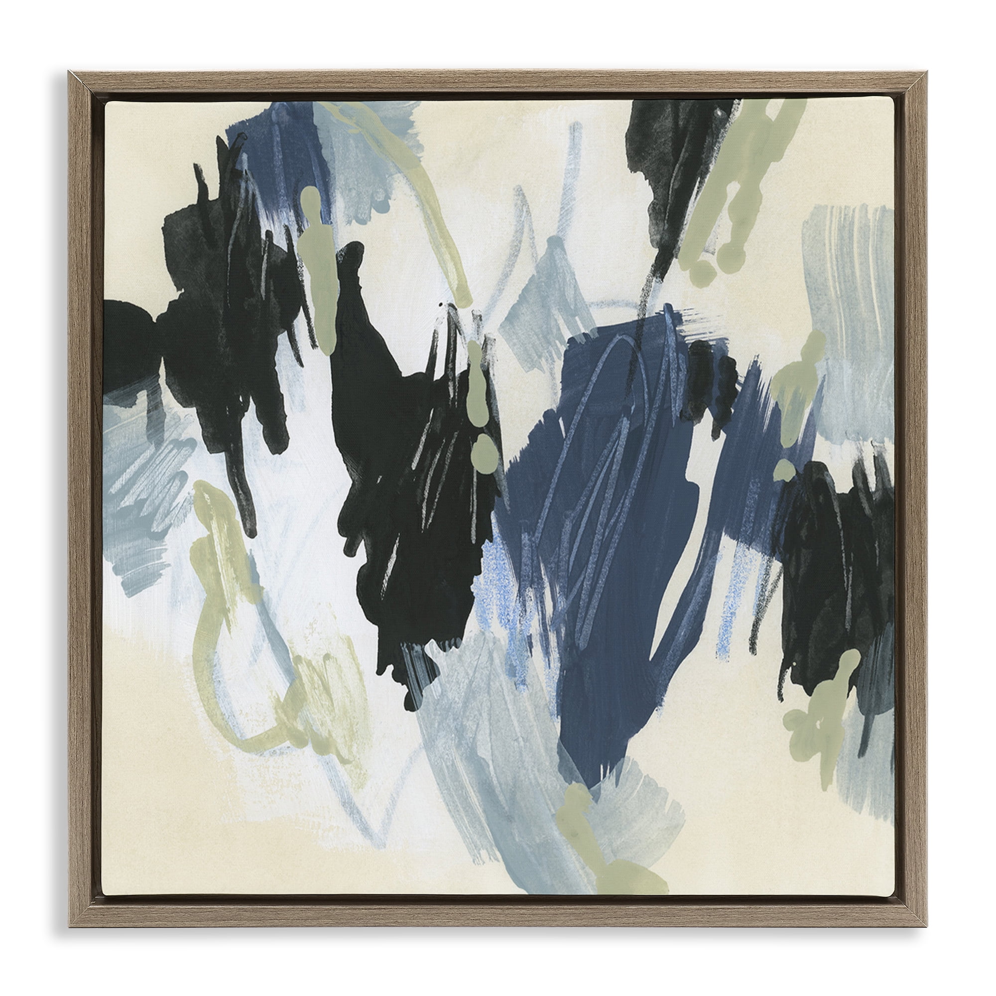 Stupell Industries Blue & Neutral Abstraction Abstract Painting Brown Floater Framed Canvas Art Print Wall Art, 18 x 18