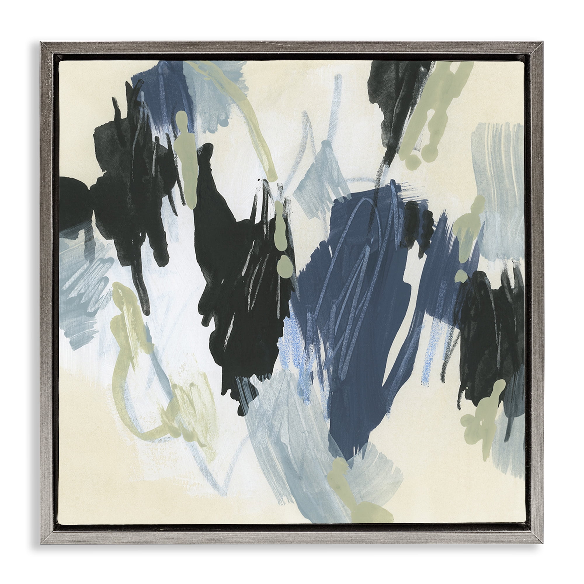 Stupell Industries Blue & Neutral Abstraction Abstract Painting Gray Floater Framed Canvas Art Print Wall Art, 25 x 25