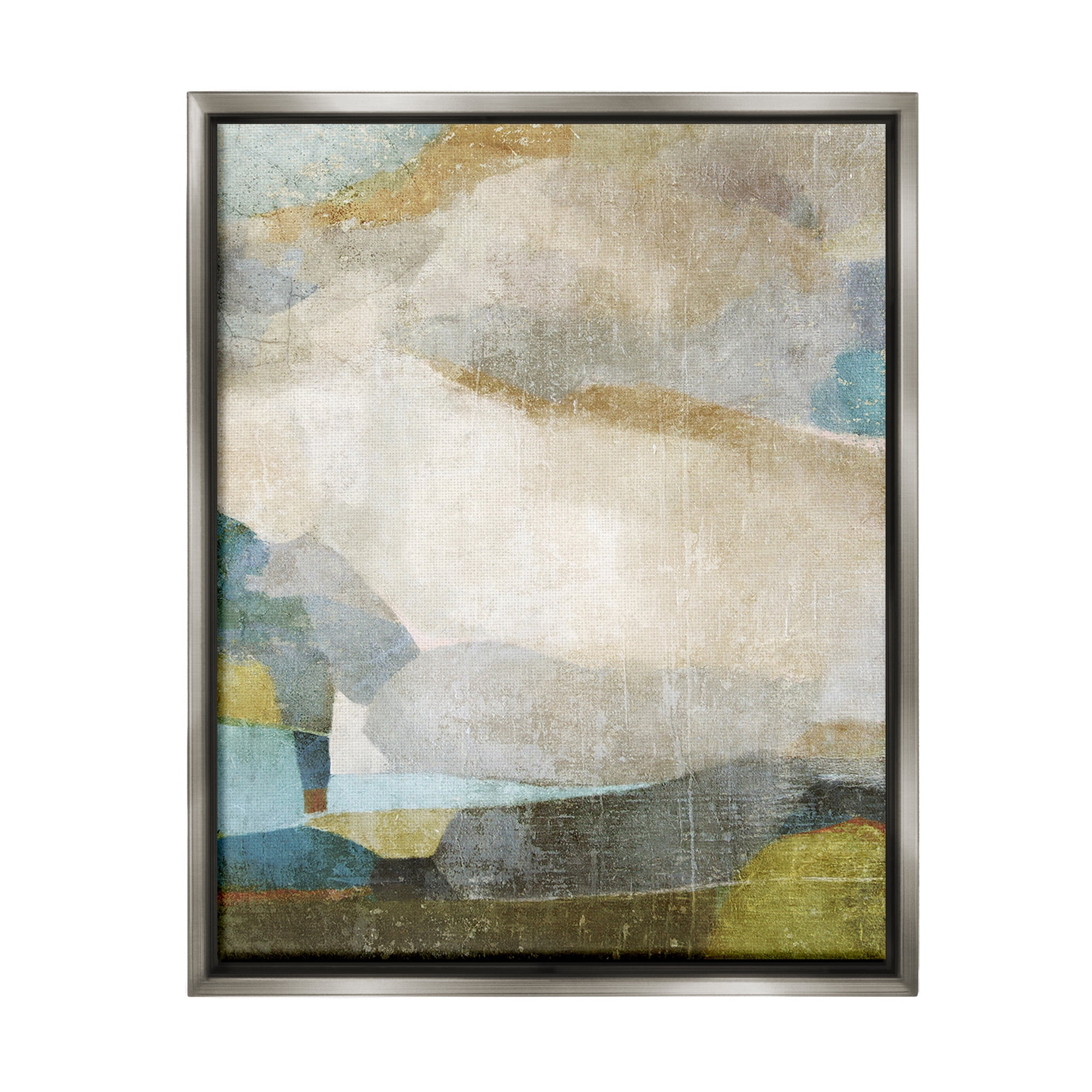 Stupell Industries Blue & Neutral Abstraction Abstract Painting Gray Floater Framed Canvas Art Print Wall Art, 25 x 31