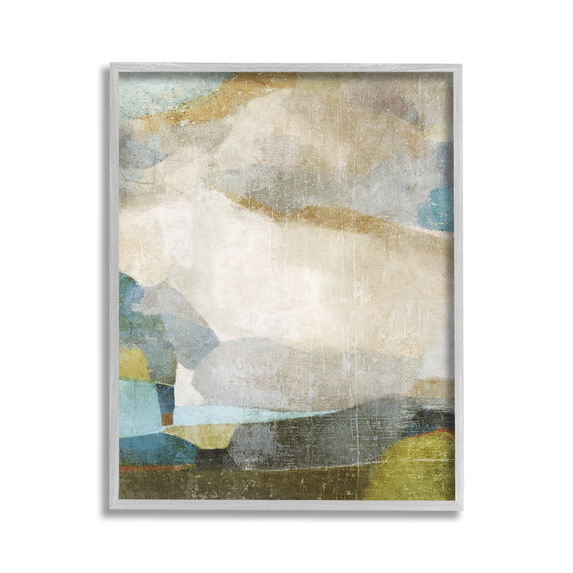 Stupell Industries Blue & Neutral Abstraction Abstract Painting Gray Framed Art Print Wall Art, 11 x 14