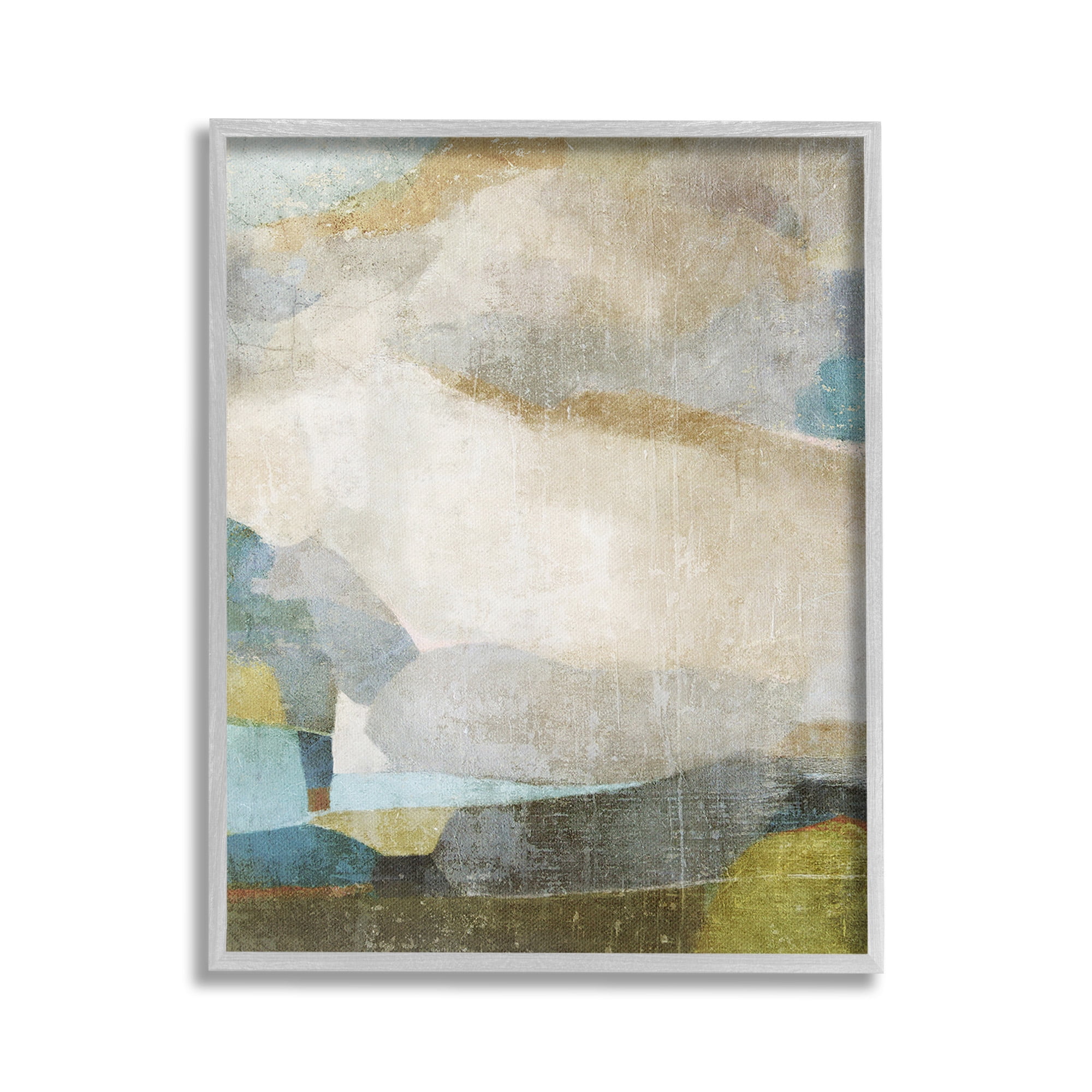 Stupell Industries Blue & Neutral Abstraction Abstract Painting Gray Framed Art Print Wall Art, 16 x 20