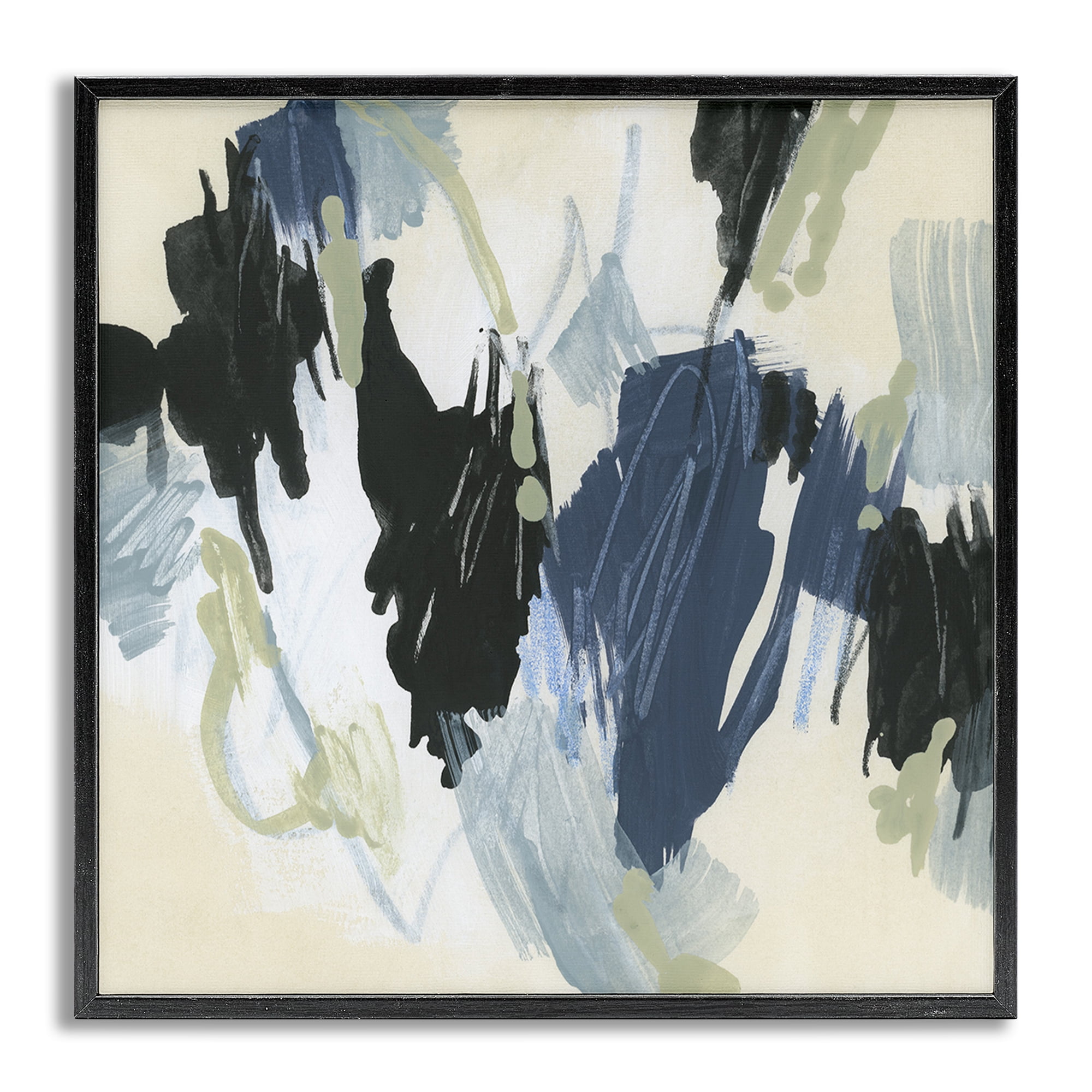 Stupell Industries Blue & Neutral Abstraction Abstract Painting Gray Framed Art Print Wall Art, 24 x 24