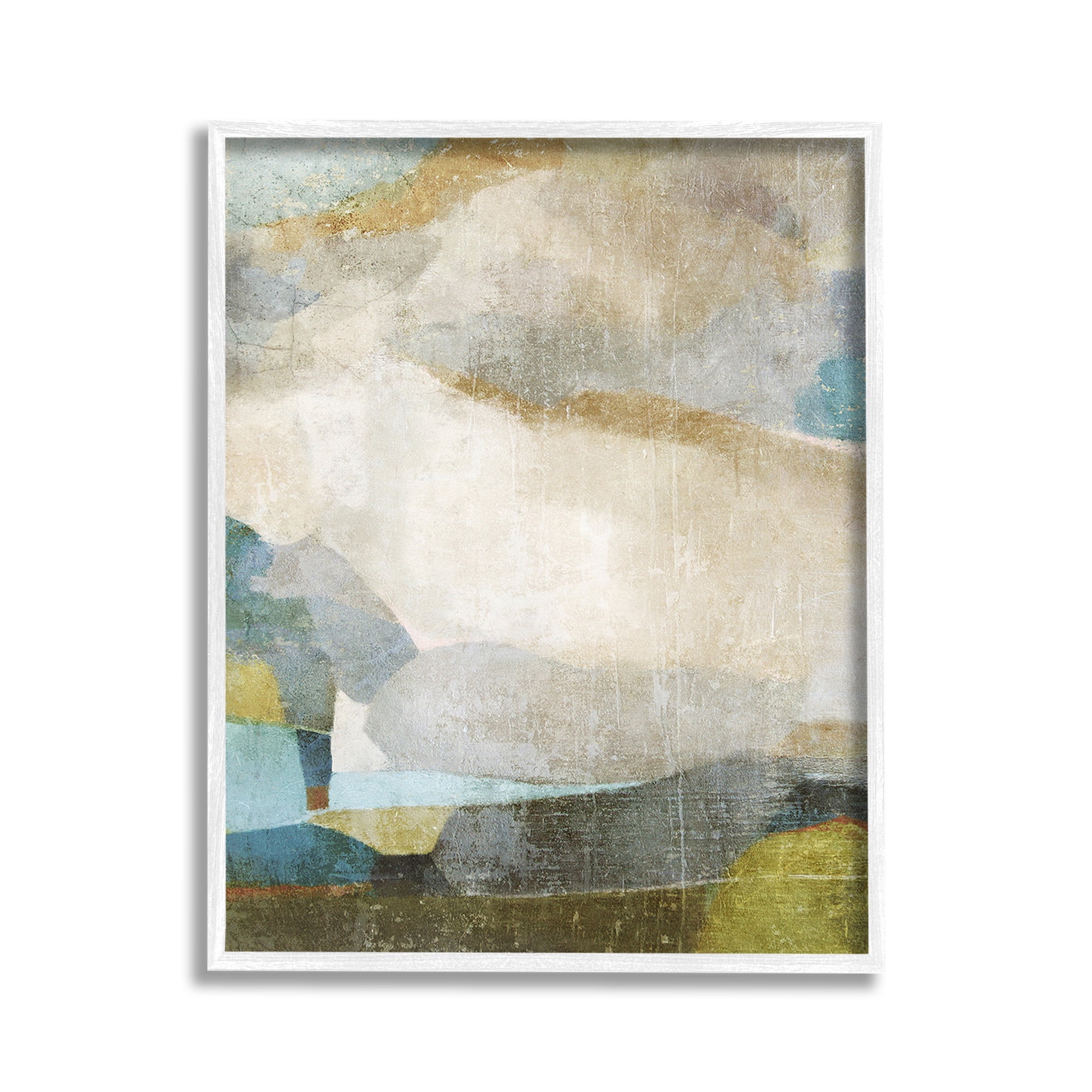 Stupell Industries Blue & Neutral Abstraction Abstract Painting White Framed Art Print Wall Art, 11 x 14