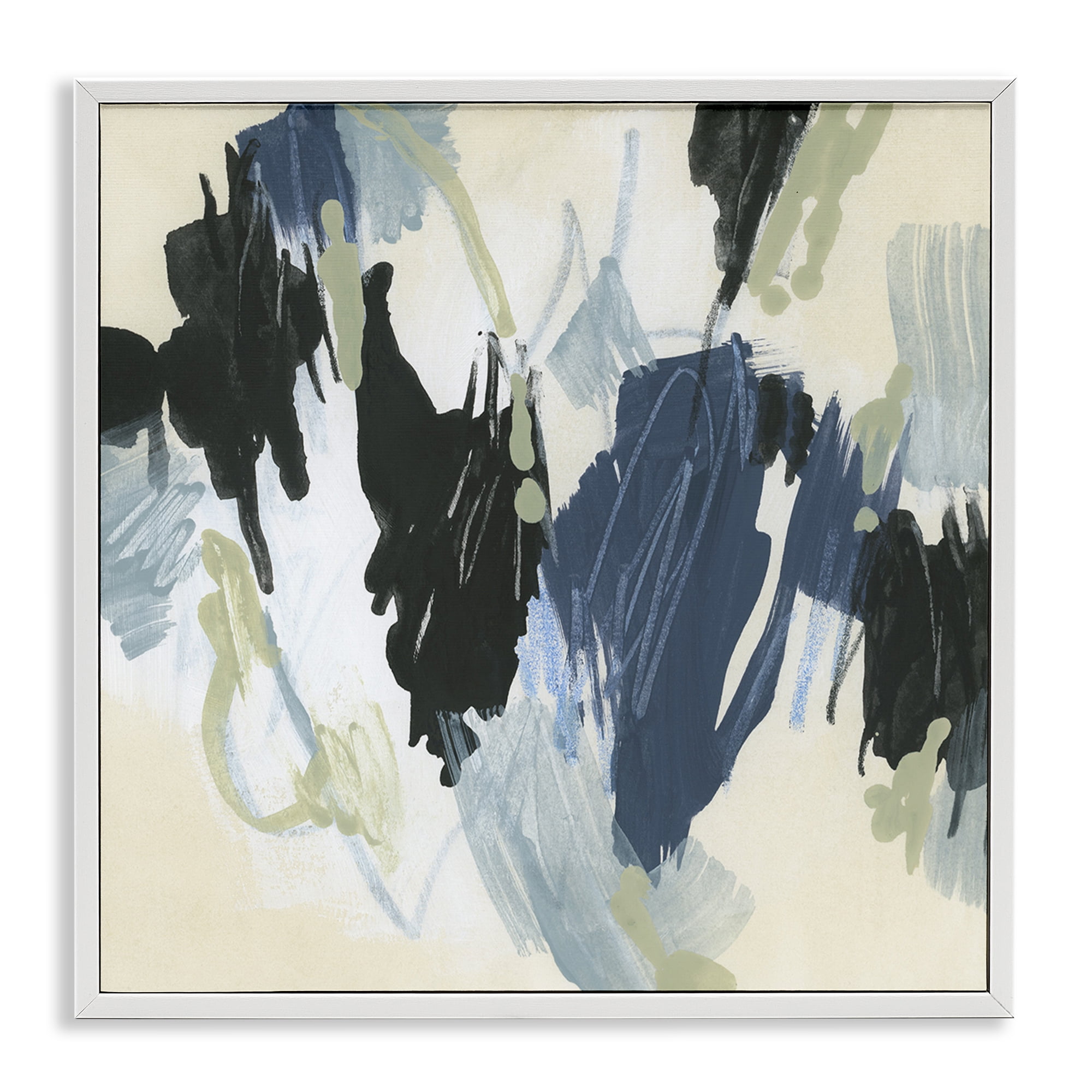 Stupell Industries Blue & Neutral Abstraction Abstract Painting White Framed Art Print Wall Art, 12 x 12