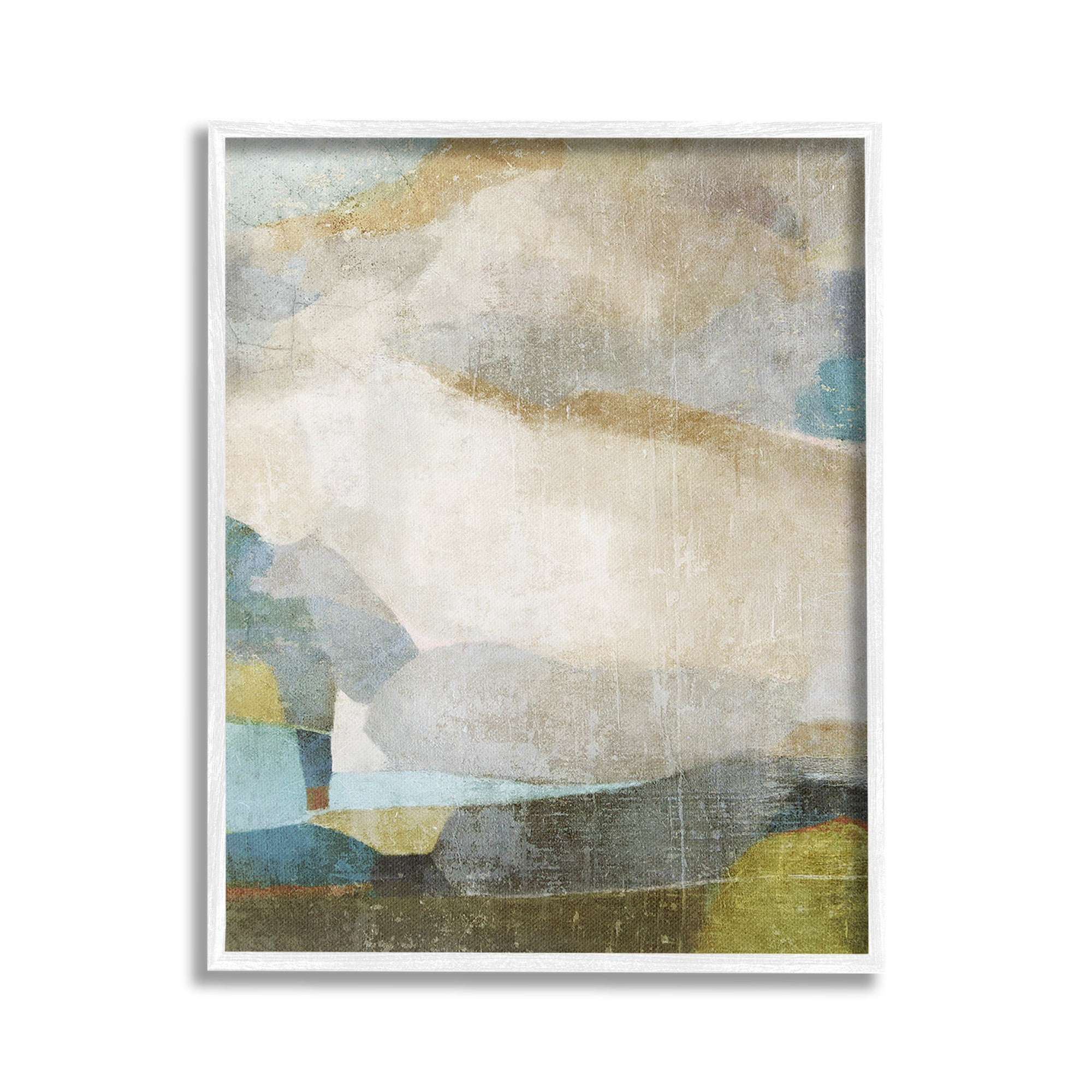 Stupell Industries Blue & Neutral Abstraction Abstract Painting White Framed Art Print Wall Art, 24 x 30