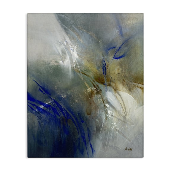 Stupell Industries Blue & Neutrals Distortion Abstract Painting Wrapped Canvas Canvas Art Print Wall Art, 16 x 20