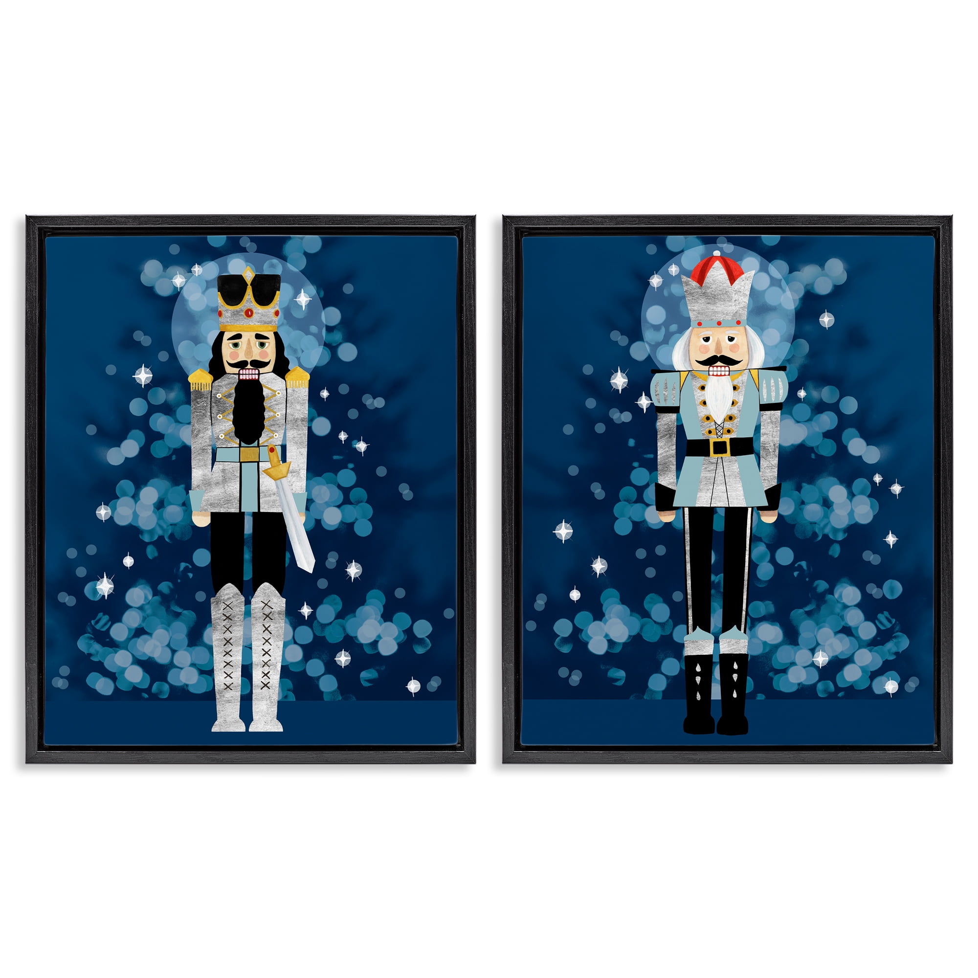 Stupell Industries Blue Nutcracker Figures Holiday Painting Black Floater Framed Canvas Art Print Wall Art, 17 x 21, Set of 2