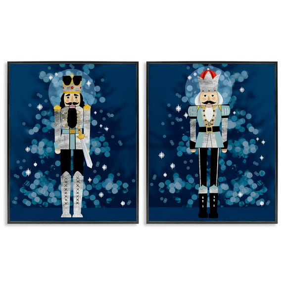 Stupell Industries Blue Nutcracker Figures Holiday Painting Black Framed Art Print Wall Art, 11 x 14, Set of 2